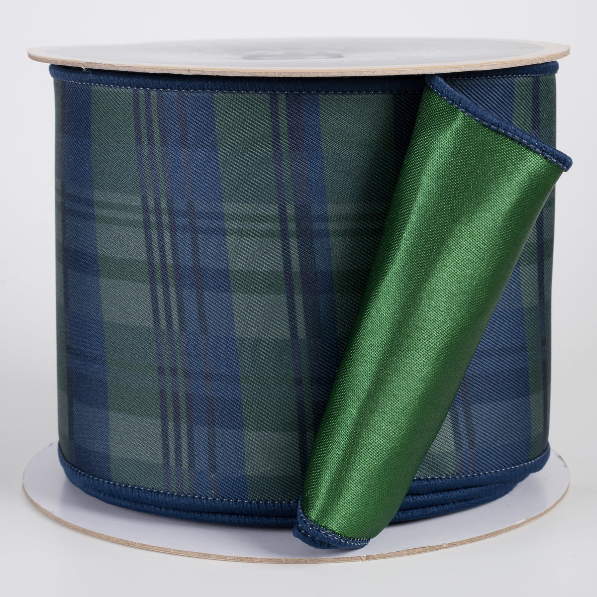 4" Double Sided Fused Plaid Ribbon: Preppy Navy & Green (10 Yards) Item Number: LX130373