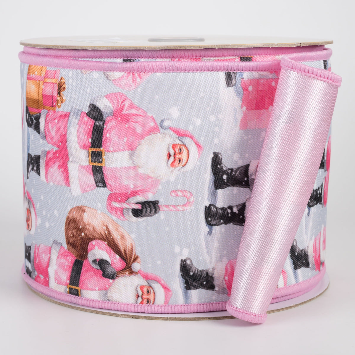 4" Double Sided Fused Standing Santa Ribbon: Pink (10 Yards) Item Number: LX1275C2