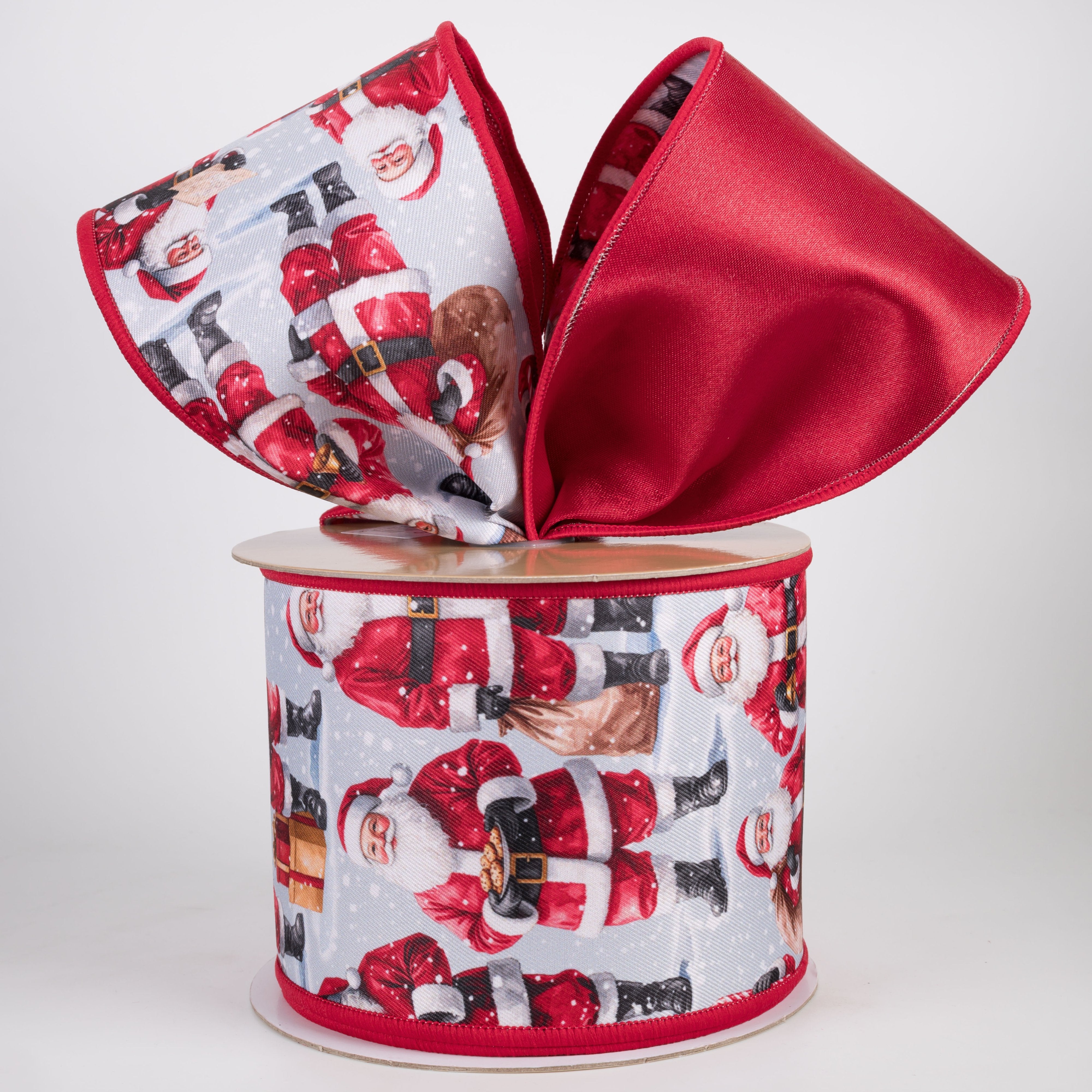 4" Double Sided Fused Standing Santa Ribbon: Red (10 Yards) Lifestyle Photo
