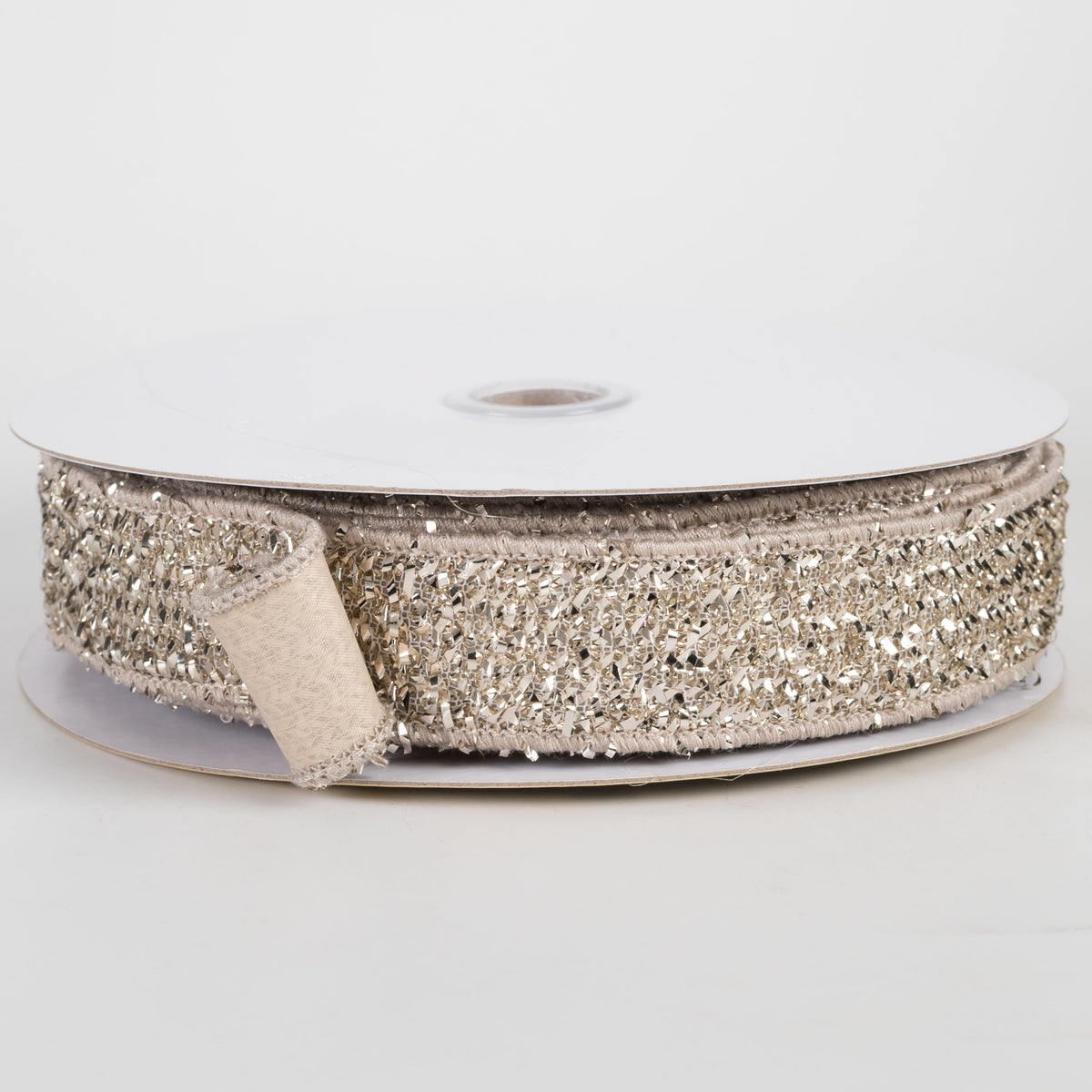 1" Double Sided Fused Tinsel Loop & Satin Ribbon: Champagne (10 Yards) Item Number: LX7011Y5