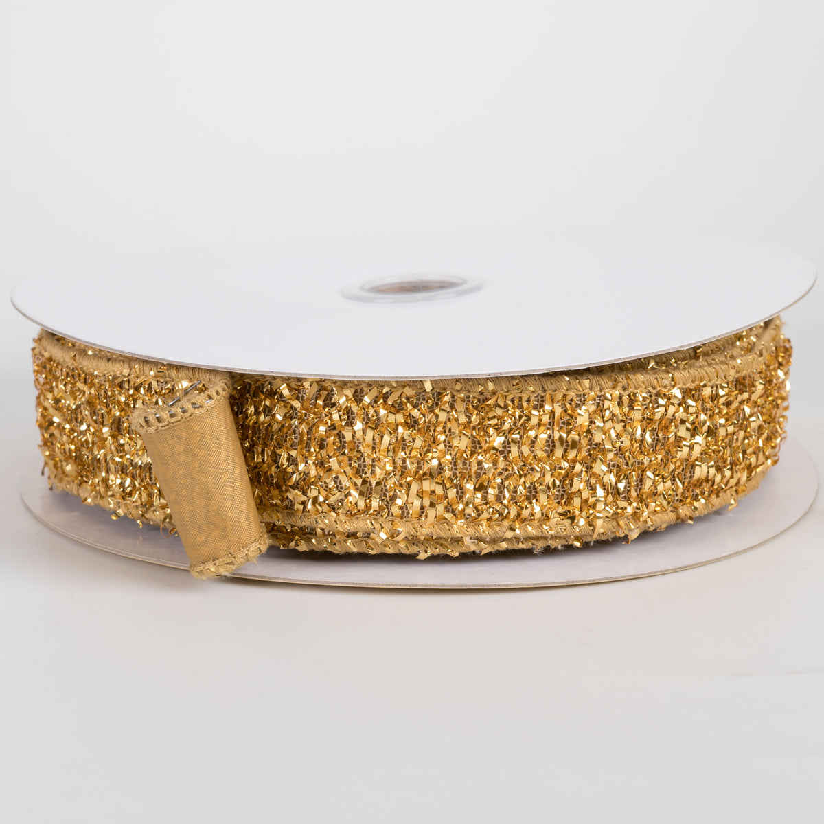 1" Double Sided Fused Tinsel Loop & Satin Ribbon: Gold (10 Yards) Item Number: LX701508