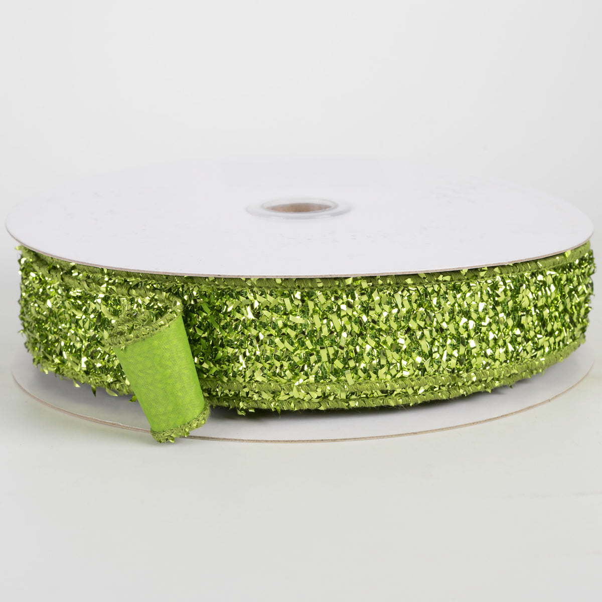 1" Double Sided Fused Tinsel Loop & Satin Ribbon: Lime Green (10 Yards) Item Number: LX701130