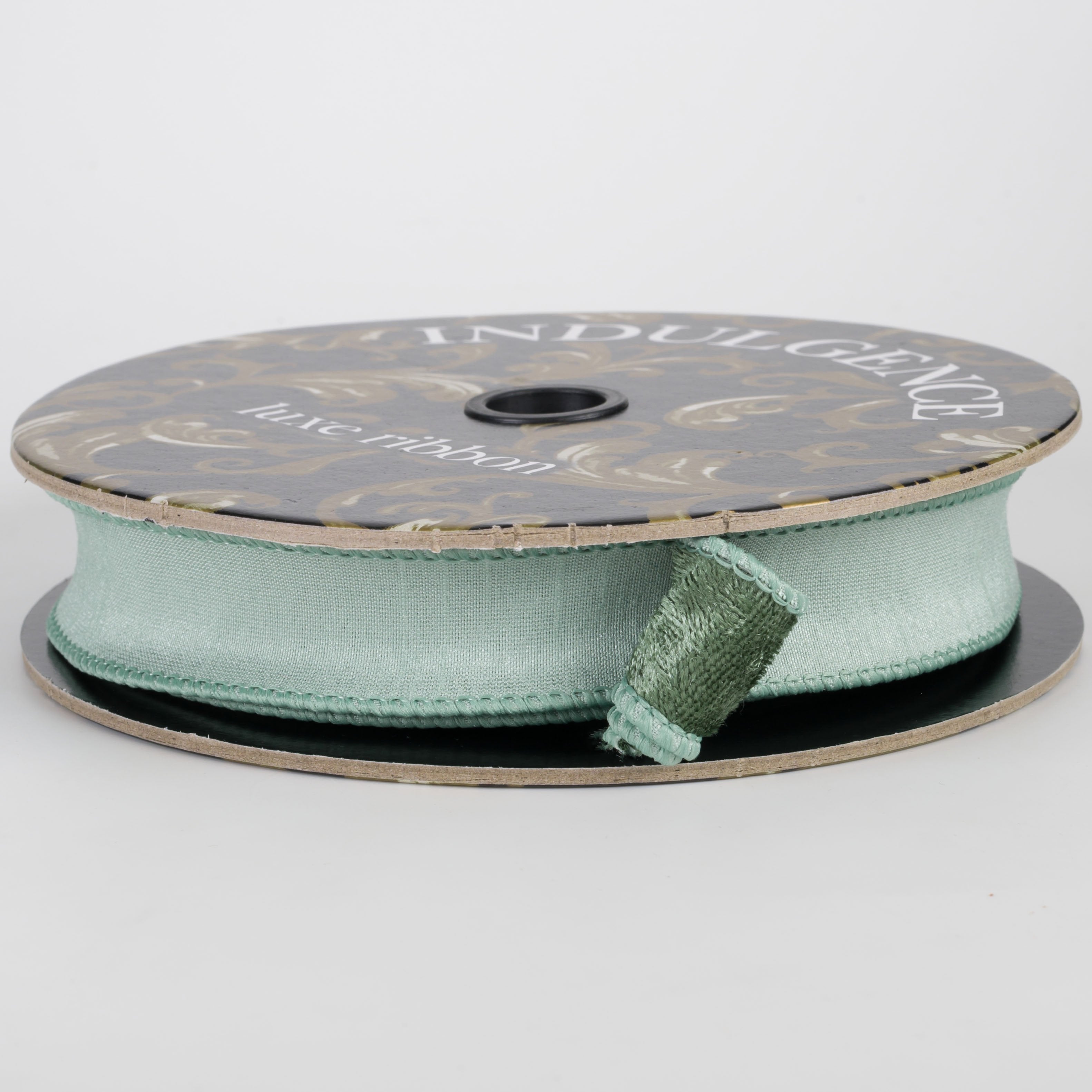 1" Double Sided Lush Velvet & Dupioni Ribbon: Sage Green (10 Yards) Item Number: D61618-10-06