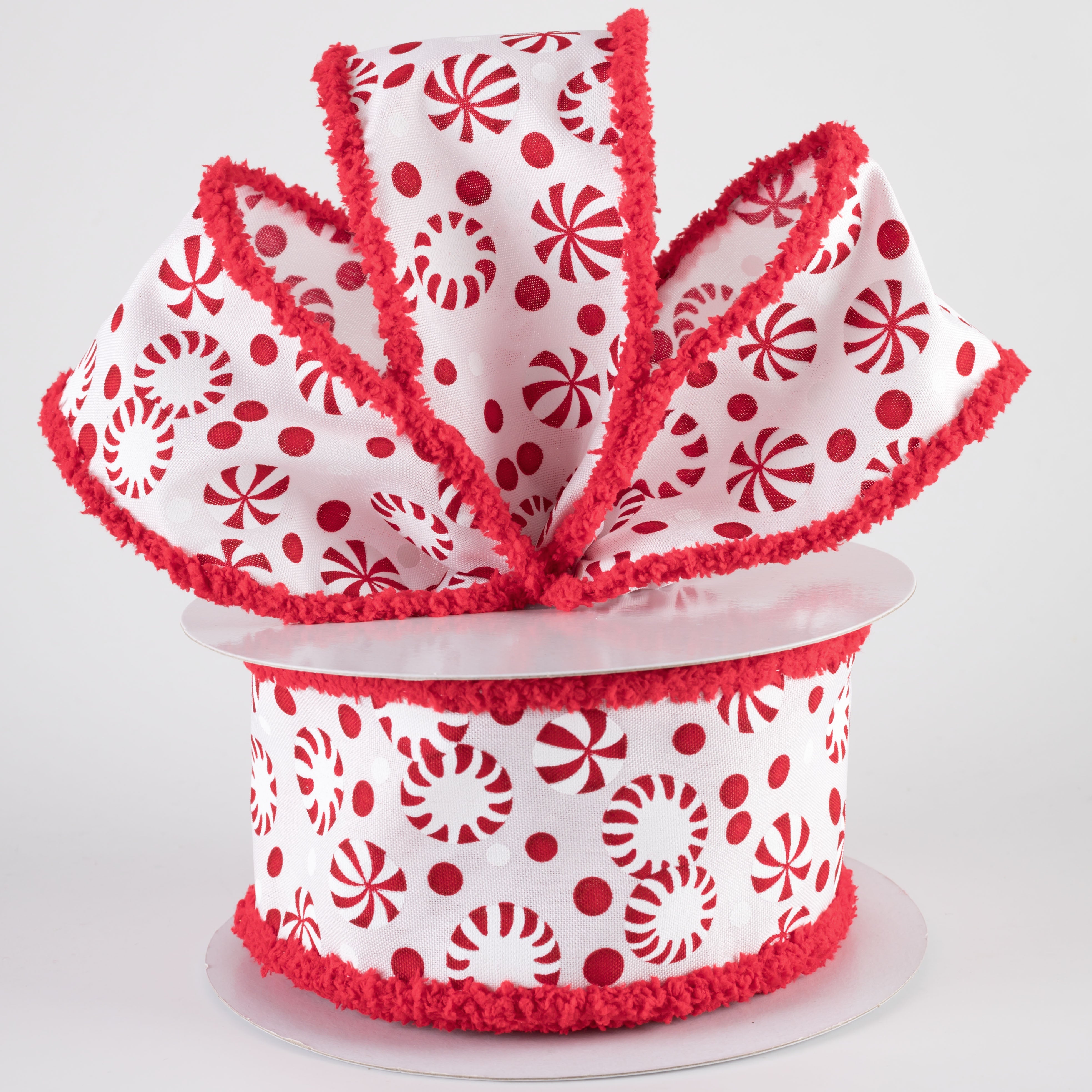 2.5" Drift Edge Christmas Candy Ribbon: Red & White (10 Yards) Lifestyle Photo