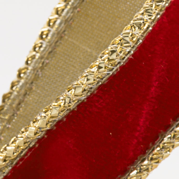 [D Stevens] 1" Velvet Gold Braid Edge Ribbon: Red (10 Yards)