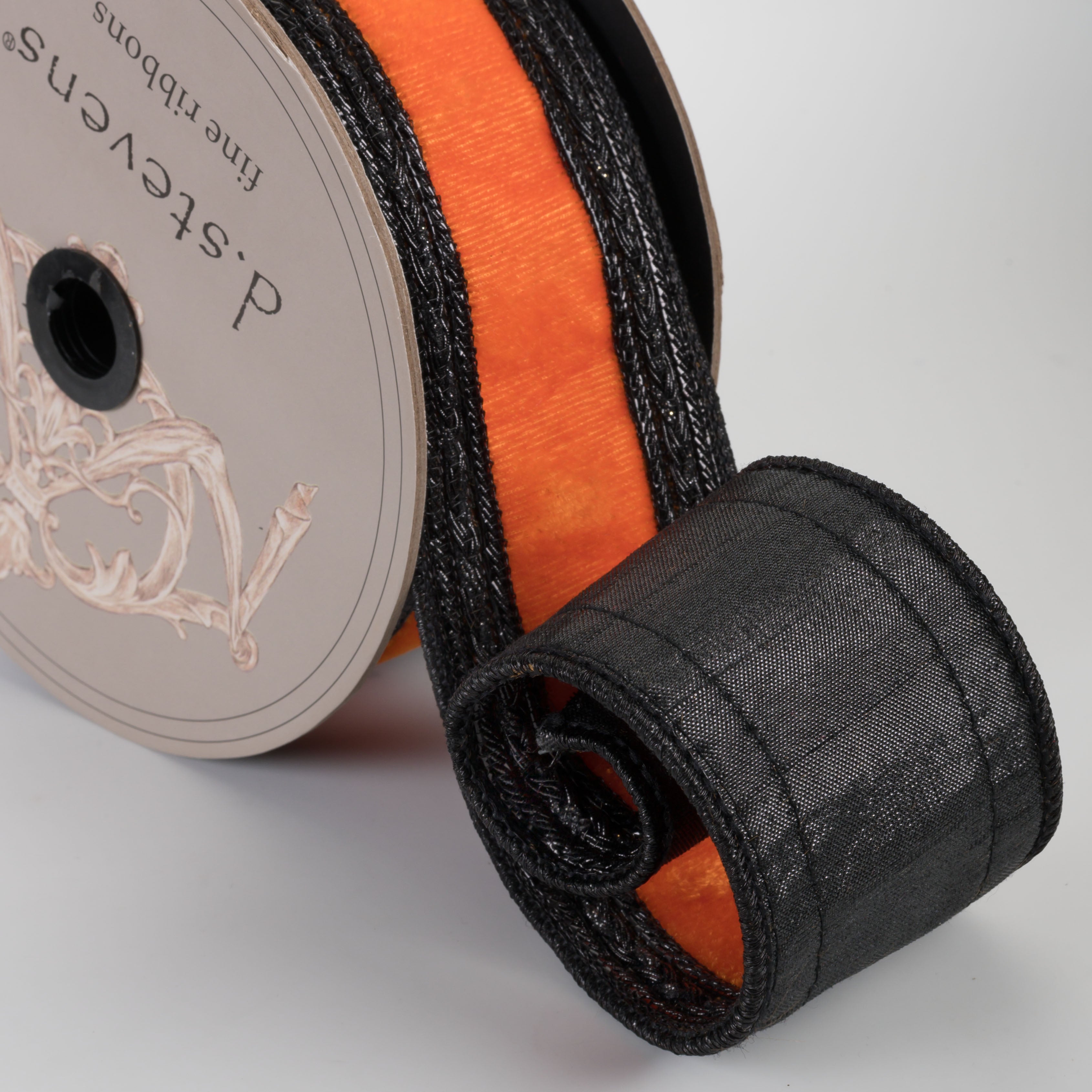 [D Stevens] 2.5" Velvet Black Braid Trim Ribbon: Orange (5 Yards)