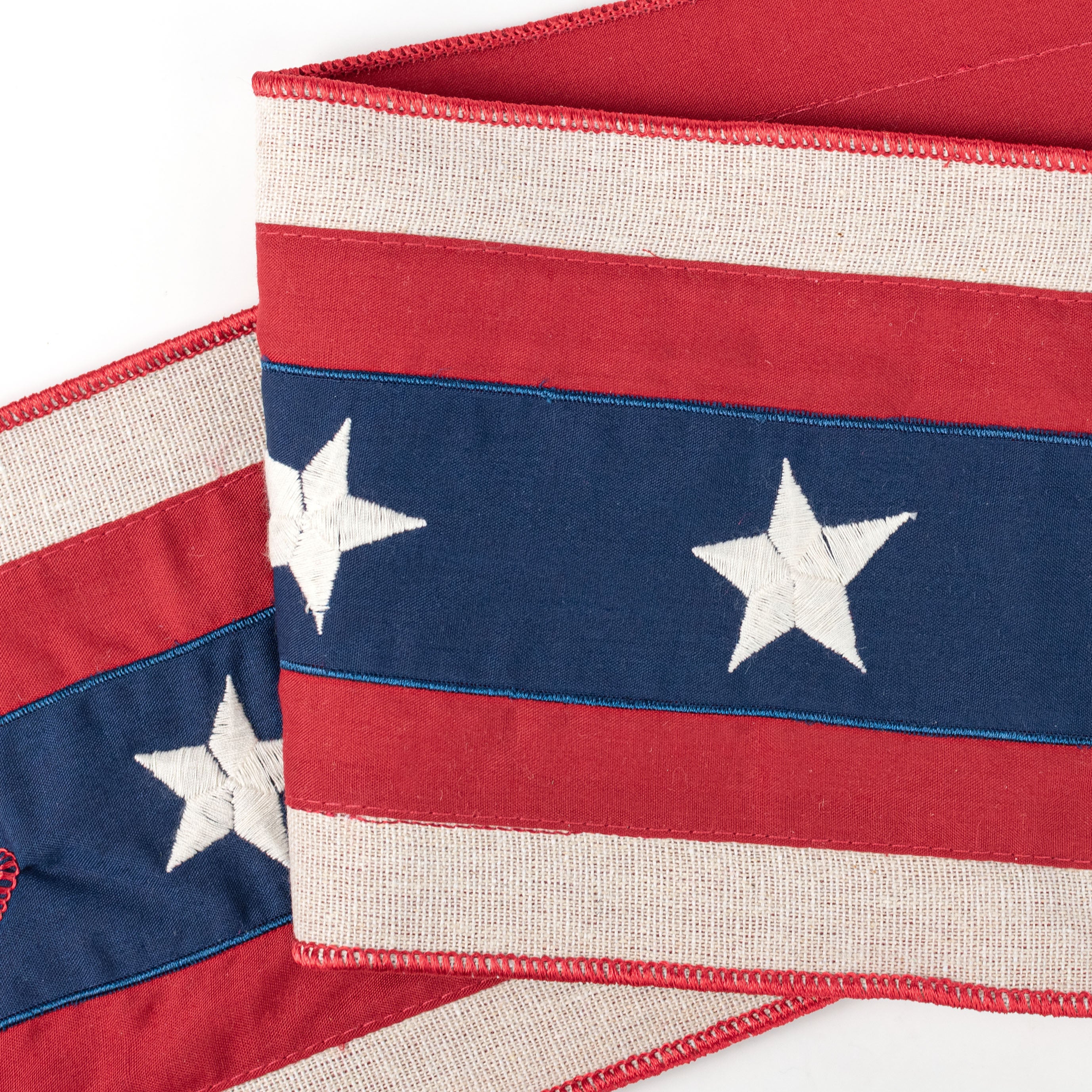 [D Stevens] 6" Linen Embroidered Stars and Stripes Ribbon Wreath Sash