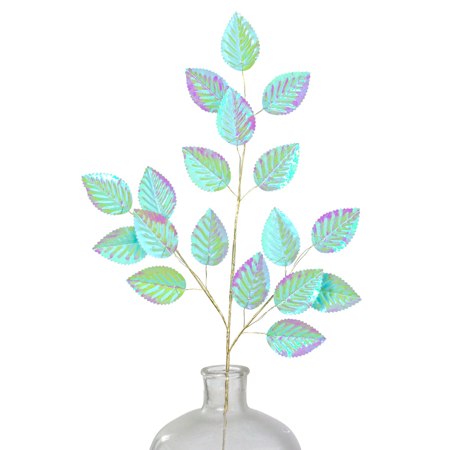 28" Plastic Hydrangea Leaves Spray: Iridescent Mint