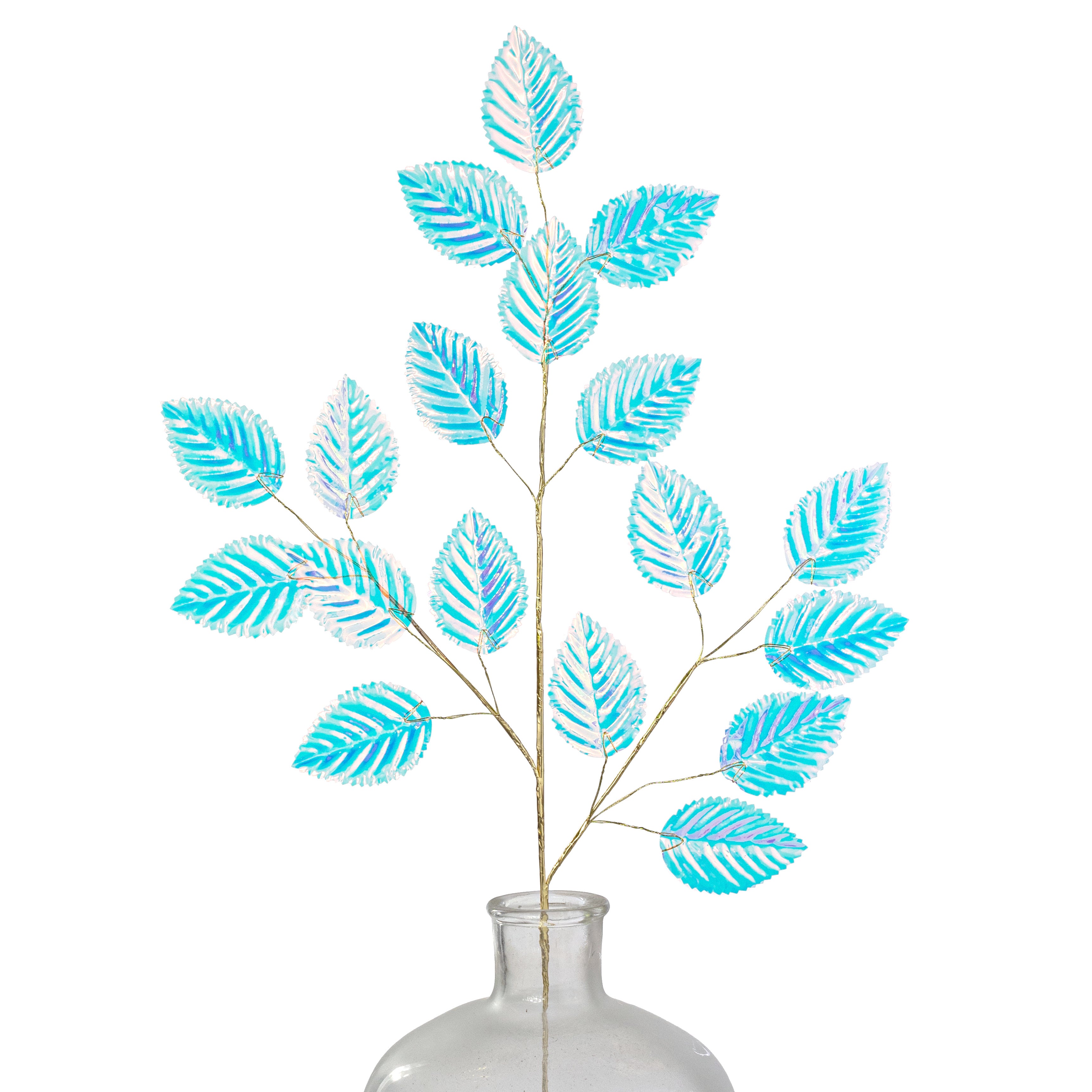 28" Plastic Hydrangea Leaves Spray: Iridescent Clear