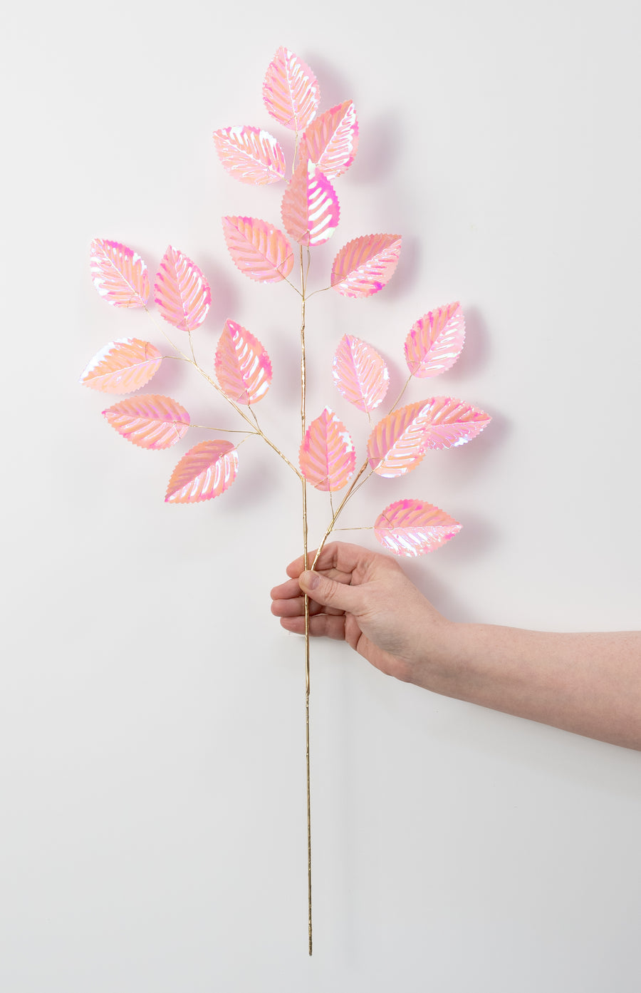 28" Plastic Hydrangea Leaves Spray: Iridescent Pink