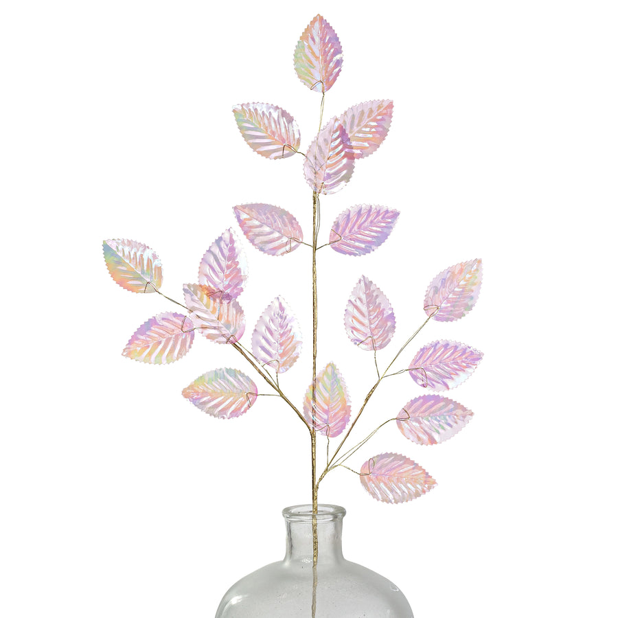28" Plastic Hydrangea Leaves Spray: Iridescent Transparent Pink