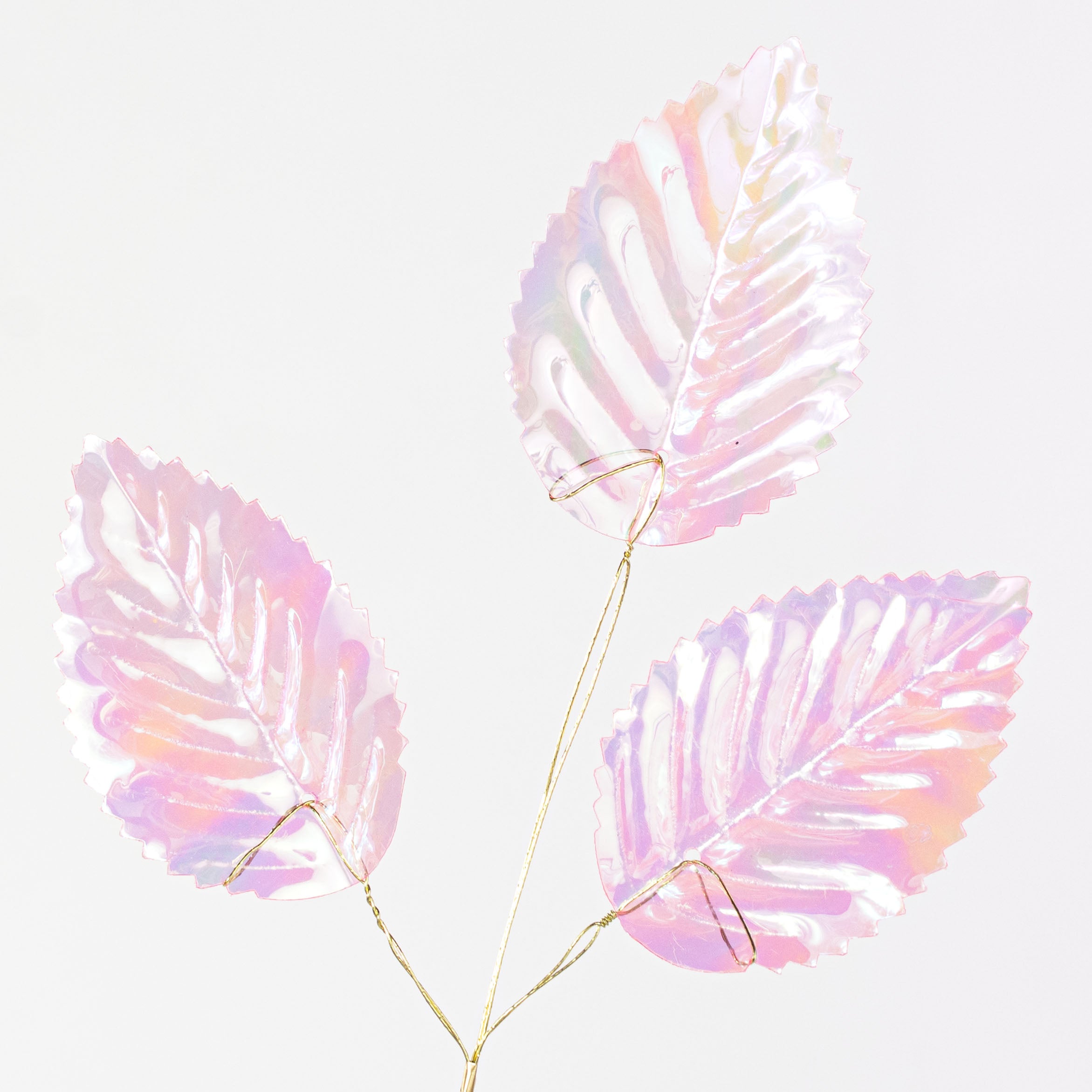 28" Plastic Hydrangea Leaves Spray: Iridescent Transparent Pink