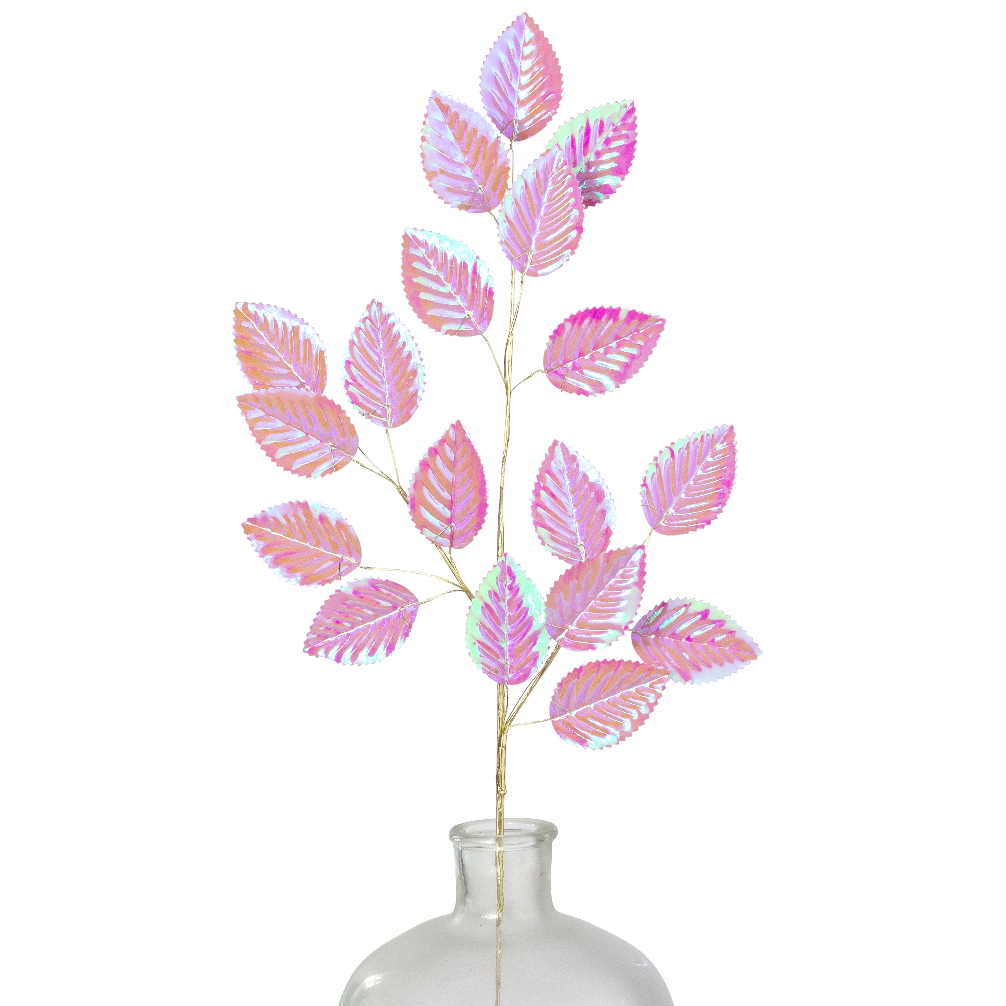 28" Plastic Hydrangea Leaves Spray: Iridescent Lavender