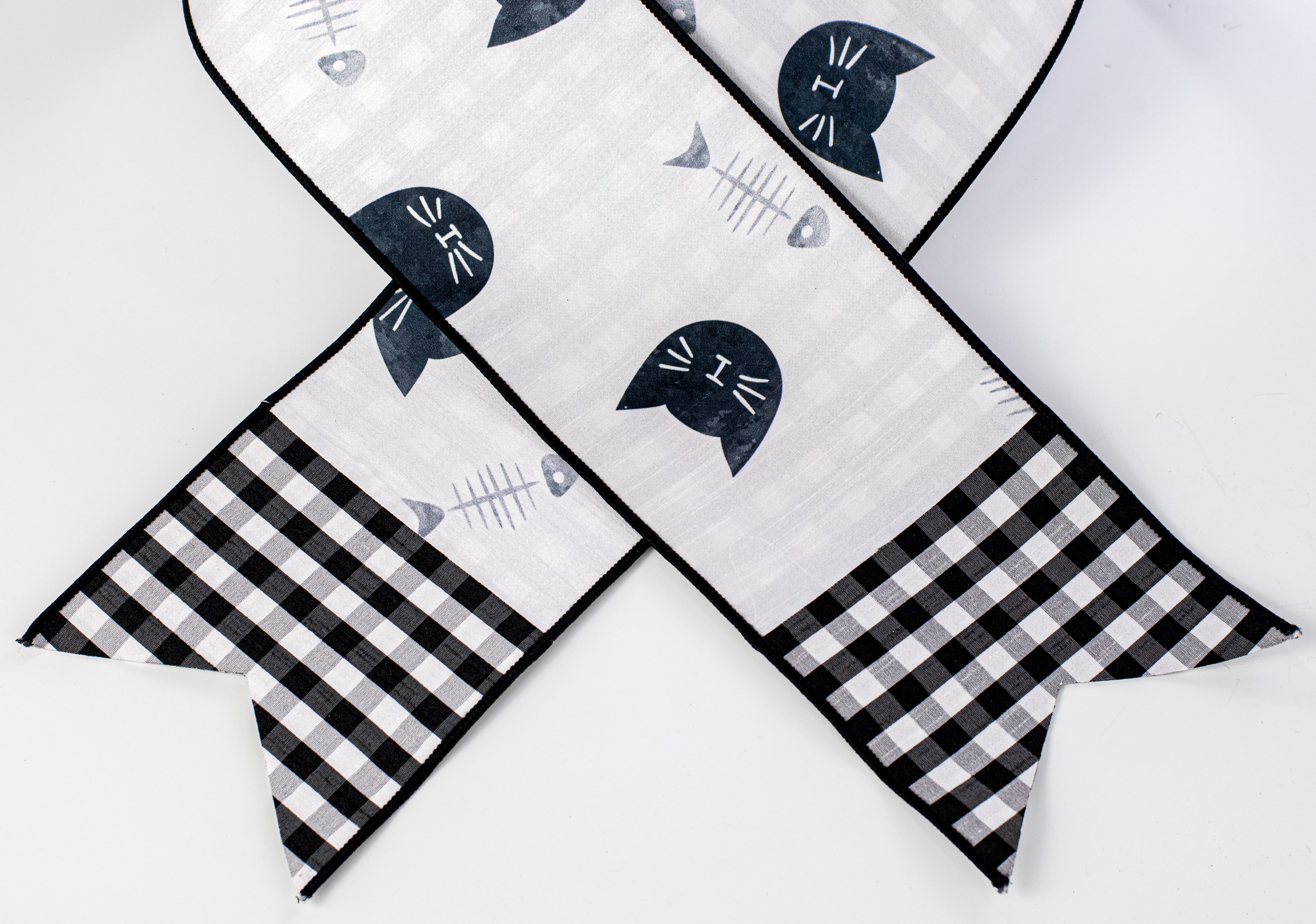 [D Stevens] 6" Dupioni Cat and Fish Bone Check Backing Banner: Black & White detail photo 3
