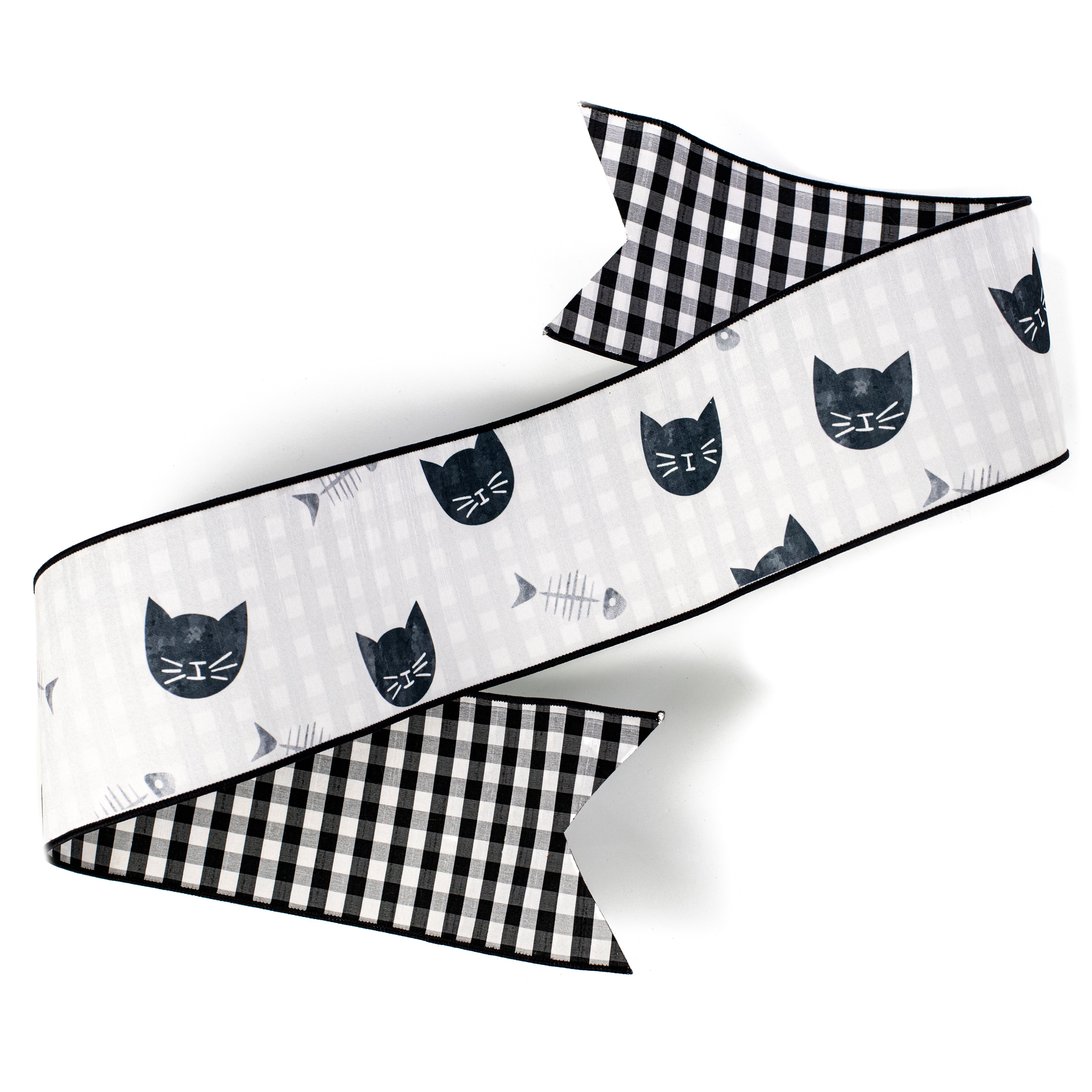 [D Stevens] 6" Dupioni Cat and Fish Bone Check Backing Banner: Black & White Item Number: 05-1065