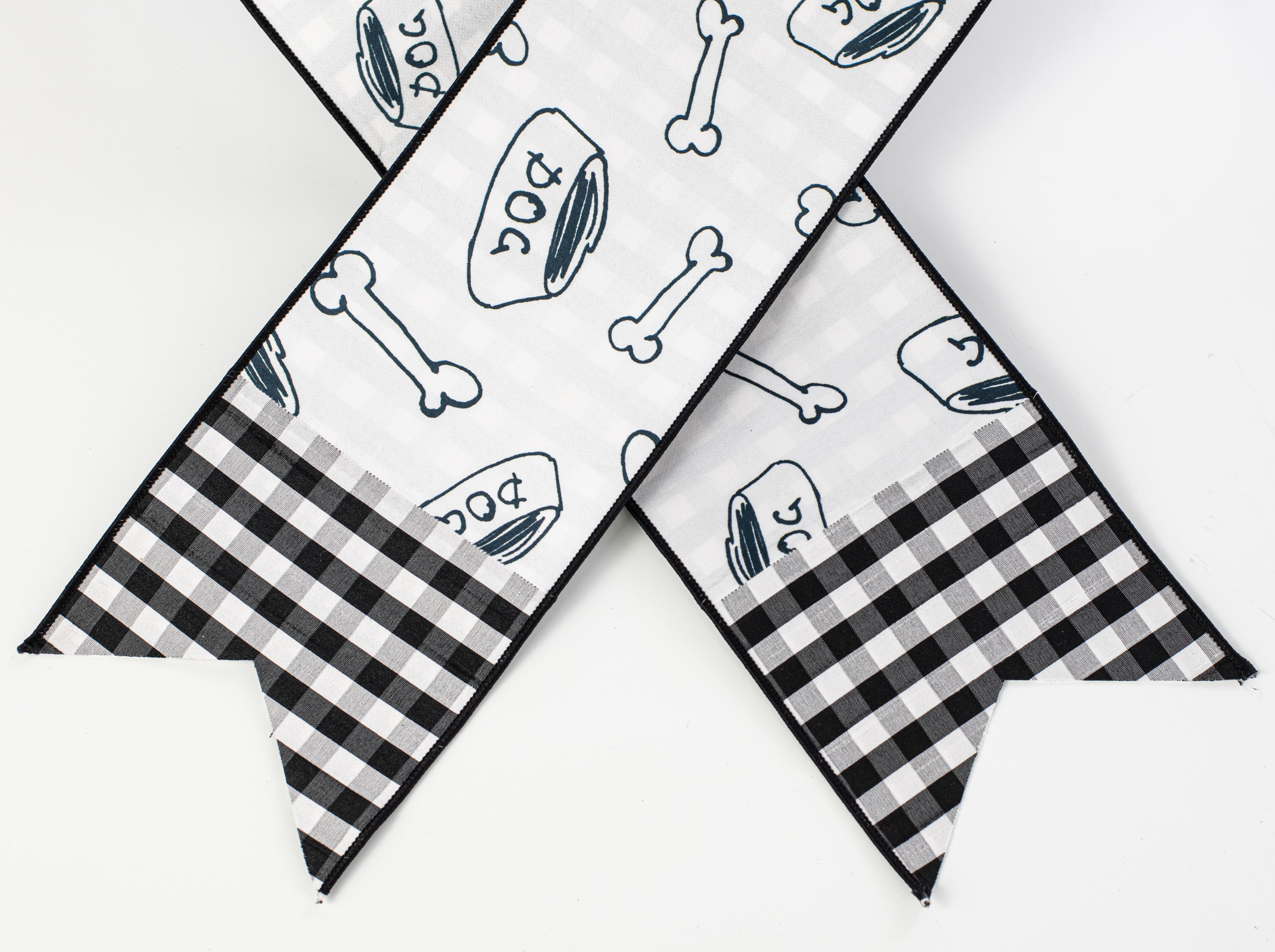 [D Stevens] 6" Dupioni Dog Bowl Check Backing Banner: Black & White detail photo 3