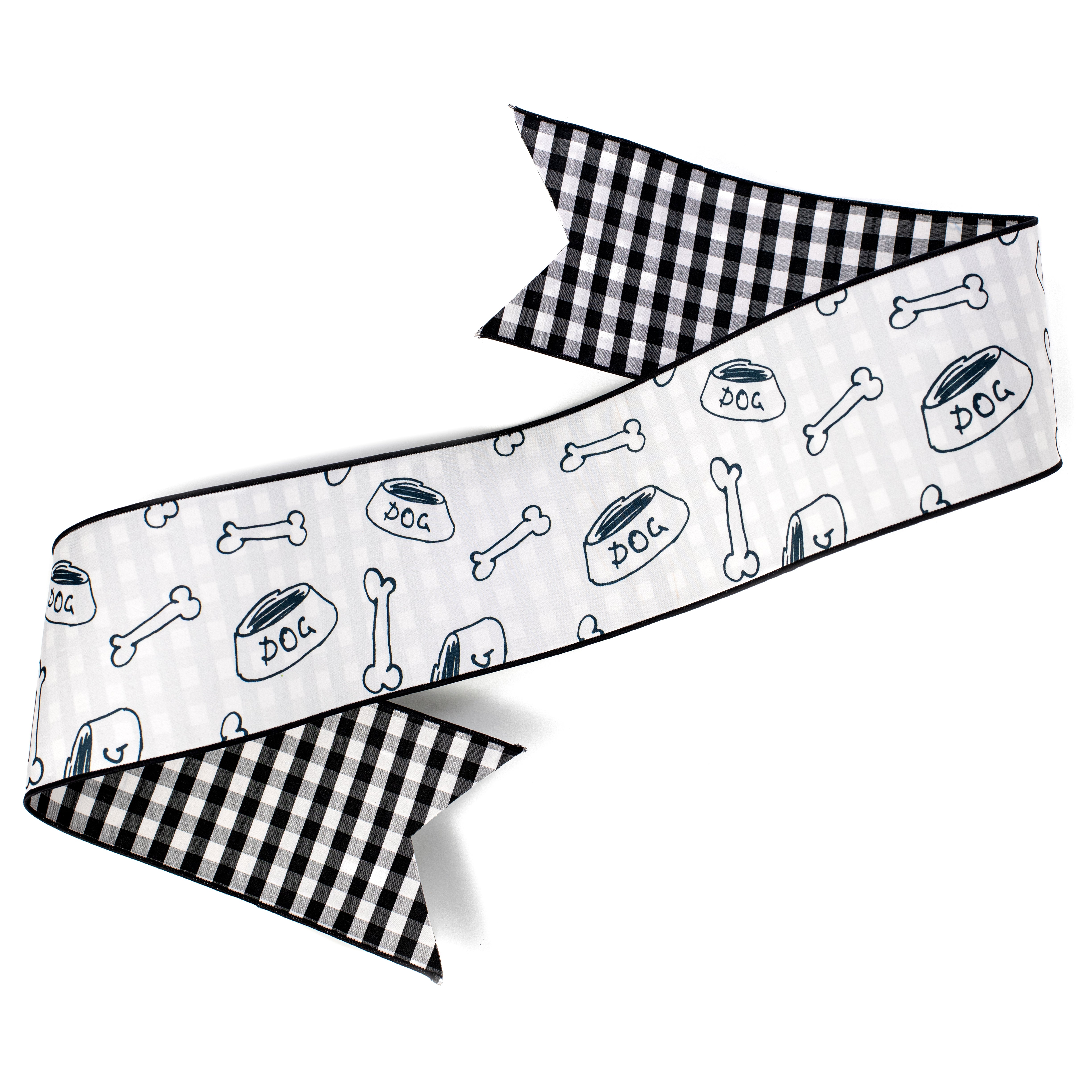 [D Stevens] 6" Dupioni Dog Bowl Check Backing Banner: Black & White Item Number: 05-1062