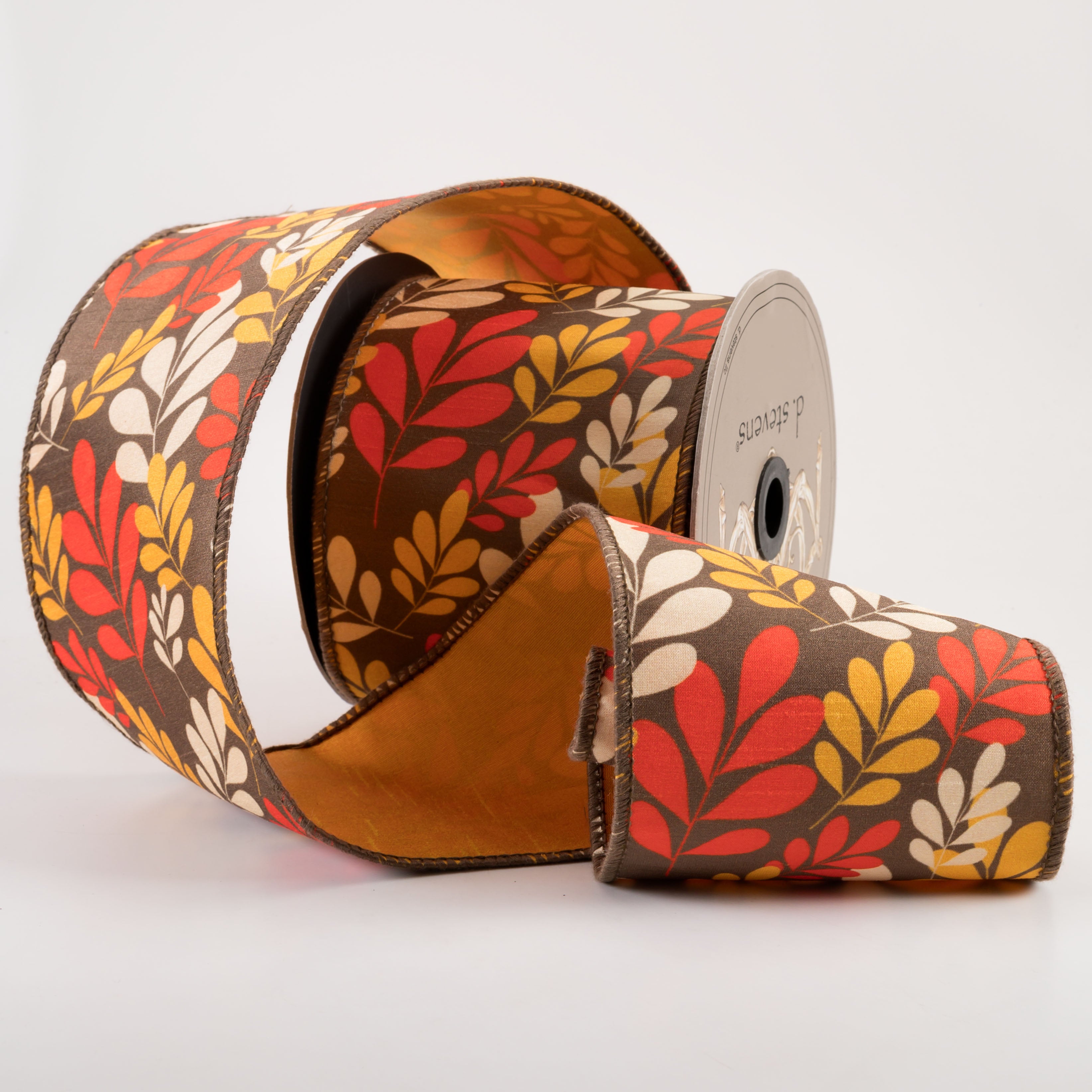[D Stevens] 4" Dupioni Fall Leaves Ribbon: Orange, Ivory, Brown (10 Yards) Lifestyle Photo