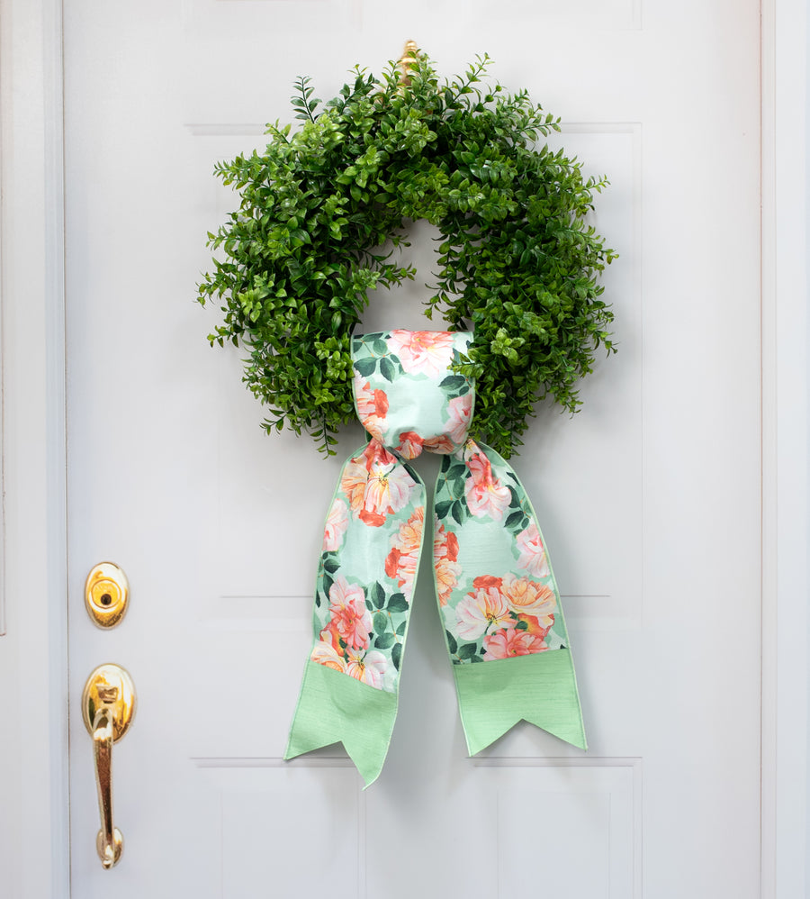 [D Stevens] 6" Dupioni Garden Roses Banner: Peach & Green Lifestyle Photo