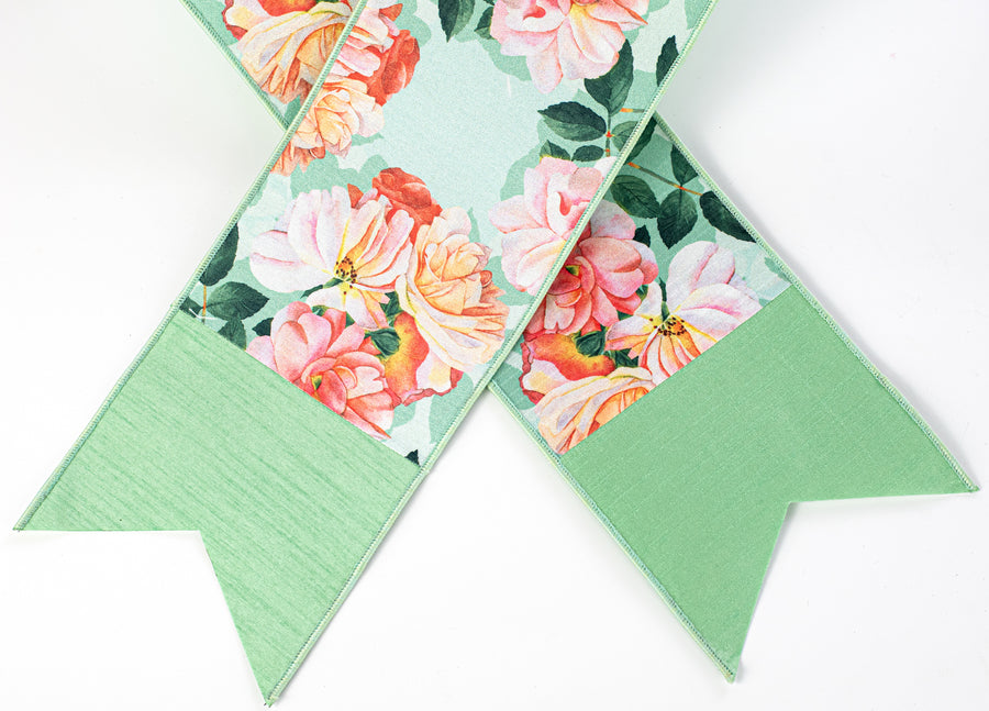 [D Stevens] 6" Dupioni Garden Roses Banner: Peach & Green detail photo 3