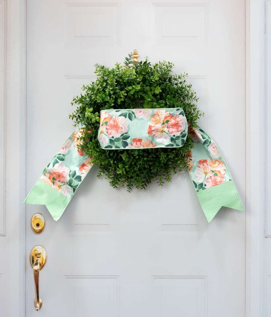 [D Stevens] 6" Dupioni Garden Roses Banner: Peach & Green detail photo 4