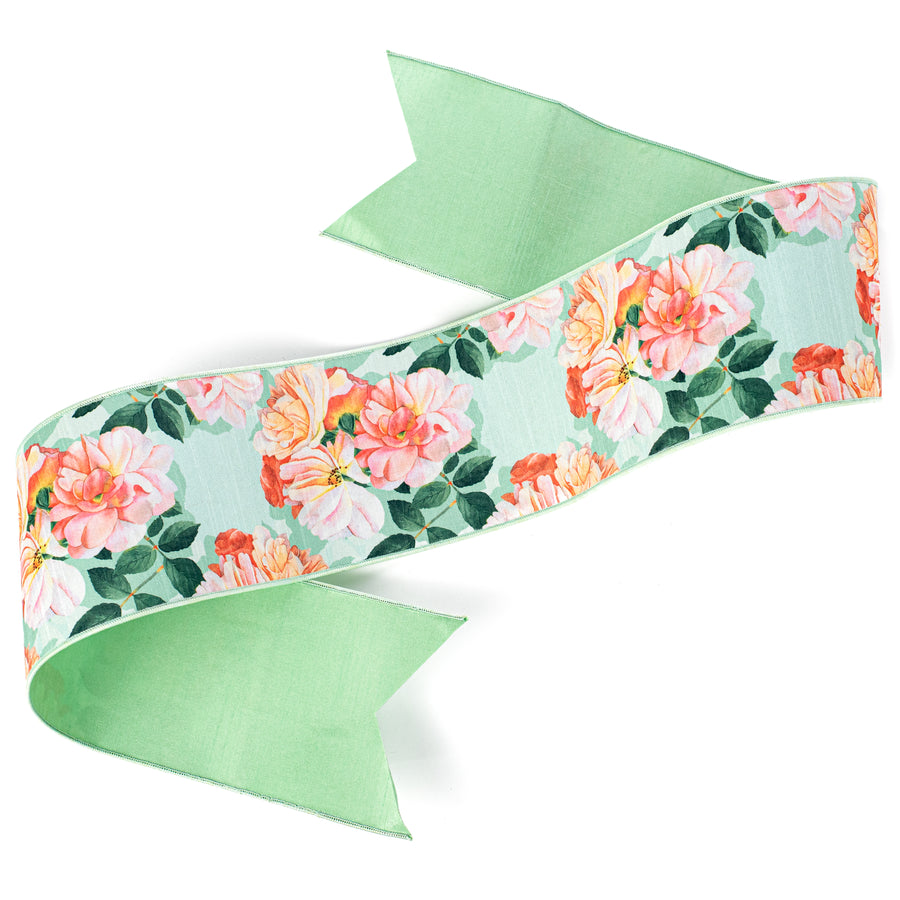 [D Stevens] 6" Dupioni Garden Roses Banner: Peach & Green Item Number: 05-1057