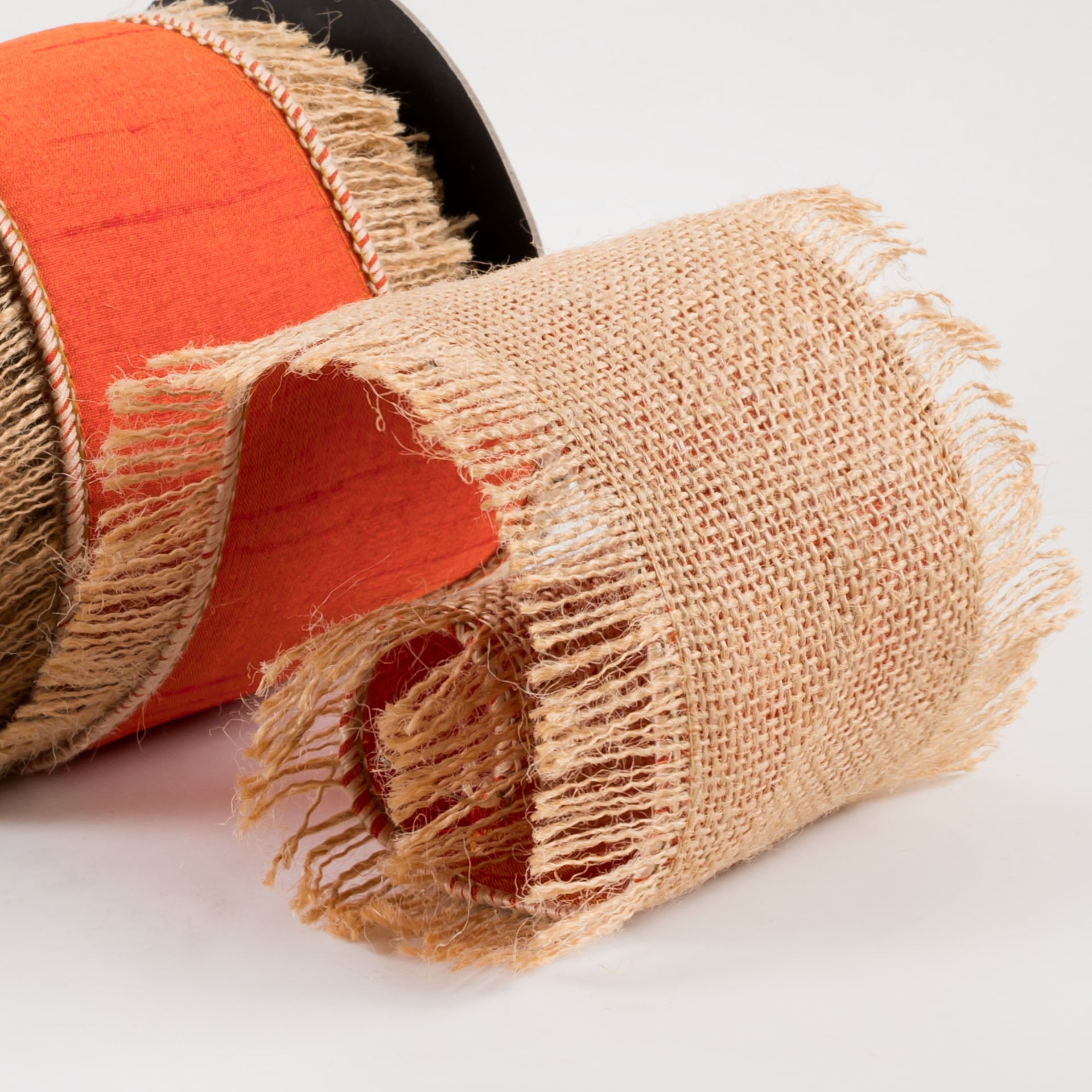 [D Stevens] 4" Dupioni Jute Fringe Edge Ribbon: Pumpkin (5 Yards) detail photo 3