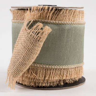 [D Stevens] 4" Dupioni Jute Fringe Edge Ribbon: Spruce (5 Yards)