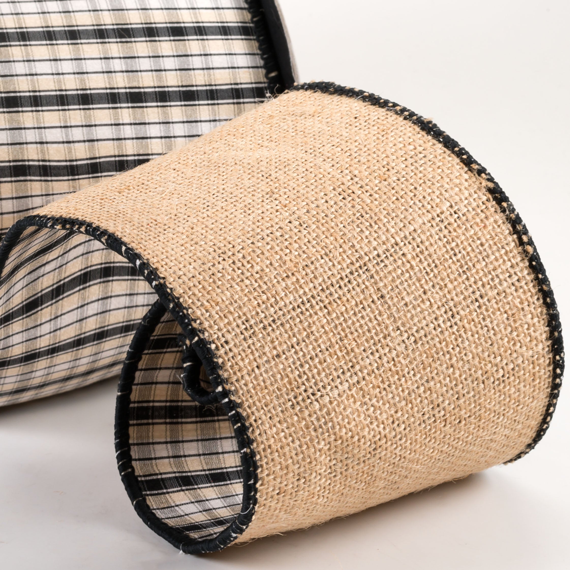 [D Stevens] 4" Dupioni Kacey Plaid with Burlap Backing Ribbon (10 Yards) detail photo 3