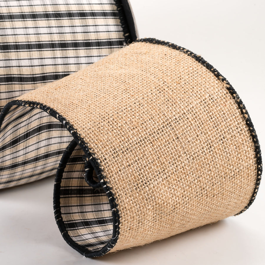 [D Stevens] 4" Dupioni Kacey Plaid with Burlap Backing Ribbon (10 Yards) detail photo 3