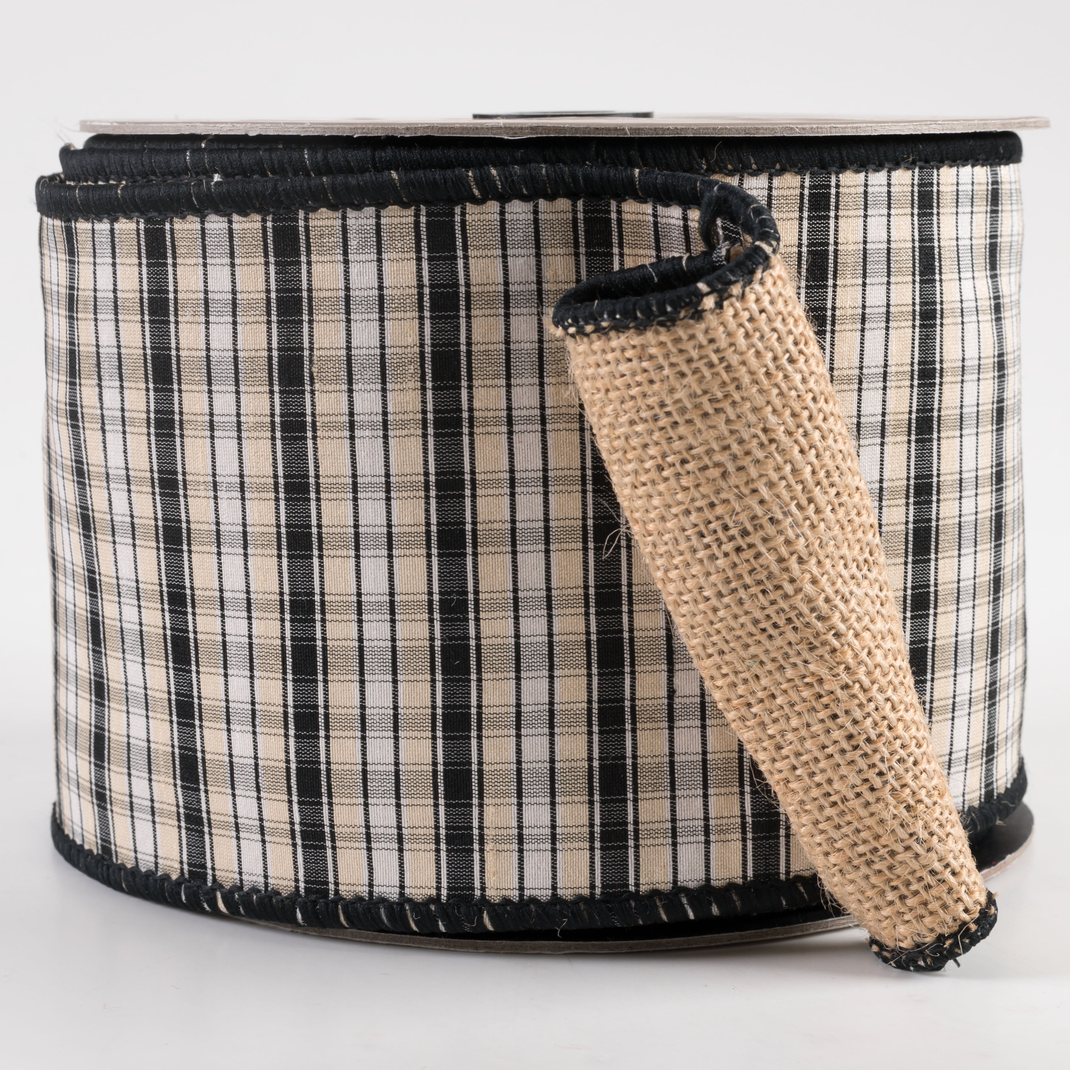 [D Stevens] 4" Dupioni Kacey Plaid with Burlap Backing Ribbon (10 Yards) Item Number: 87-1491