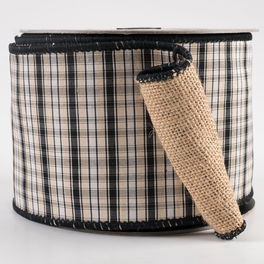 [D Stevens] 4" Dupioni Kacey Plaid with Burlap Backing Ribbon (10 Yards) Item Number: 87-1491