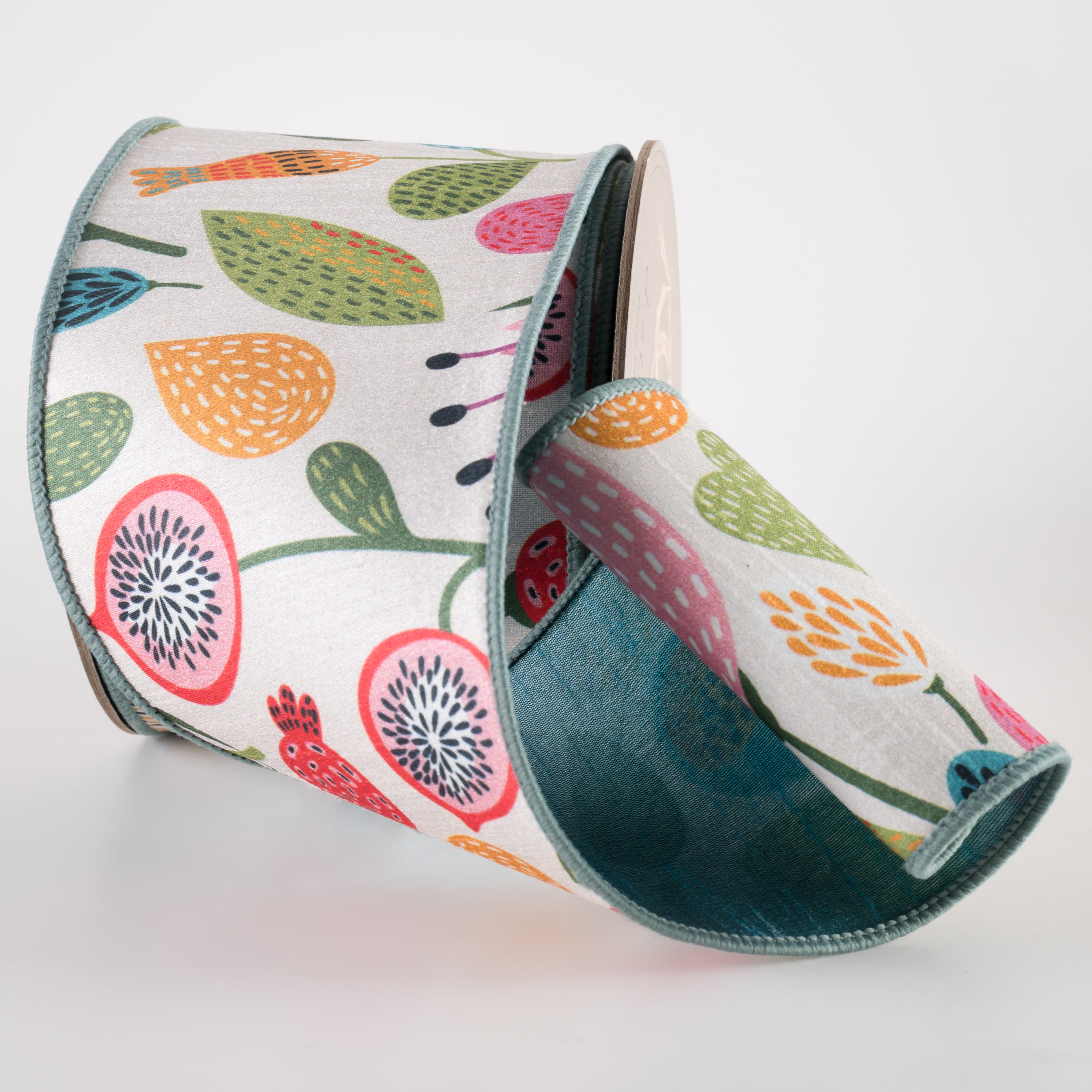 [D Stevens] 4" Dupioni Large Abstract Floral Ribbon: Blue & Pink (10 Yards) Lifestyle Photo