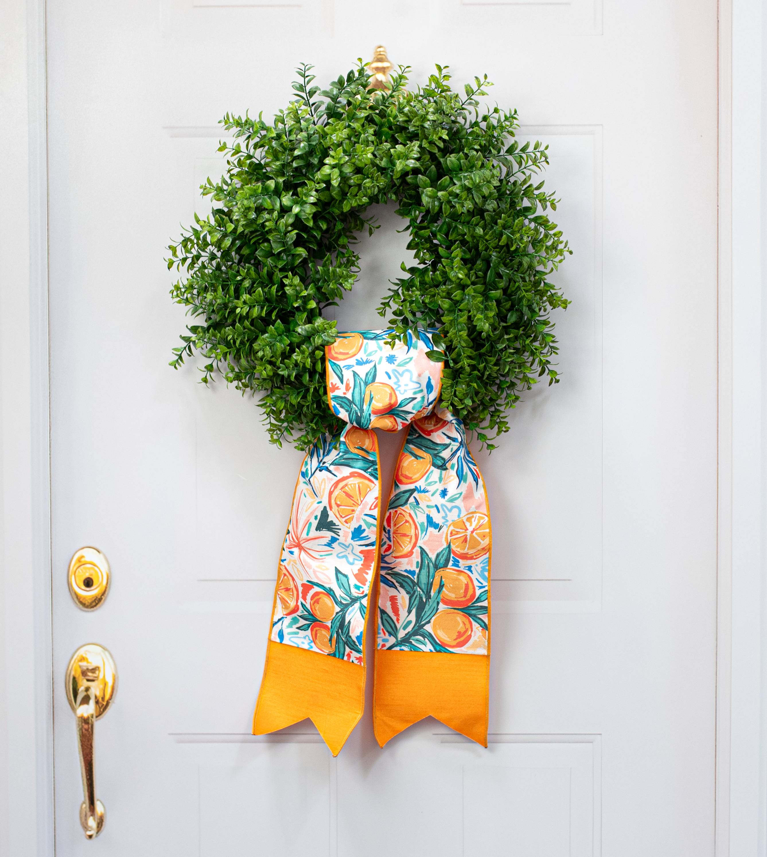 [D Stevens] 6" Dupioni Watercolor Citrus Oranges Wreath Sash Lifestyle Photo