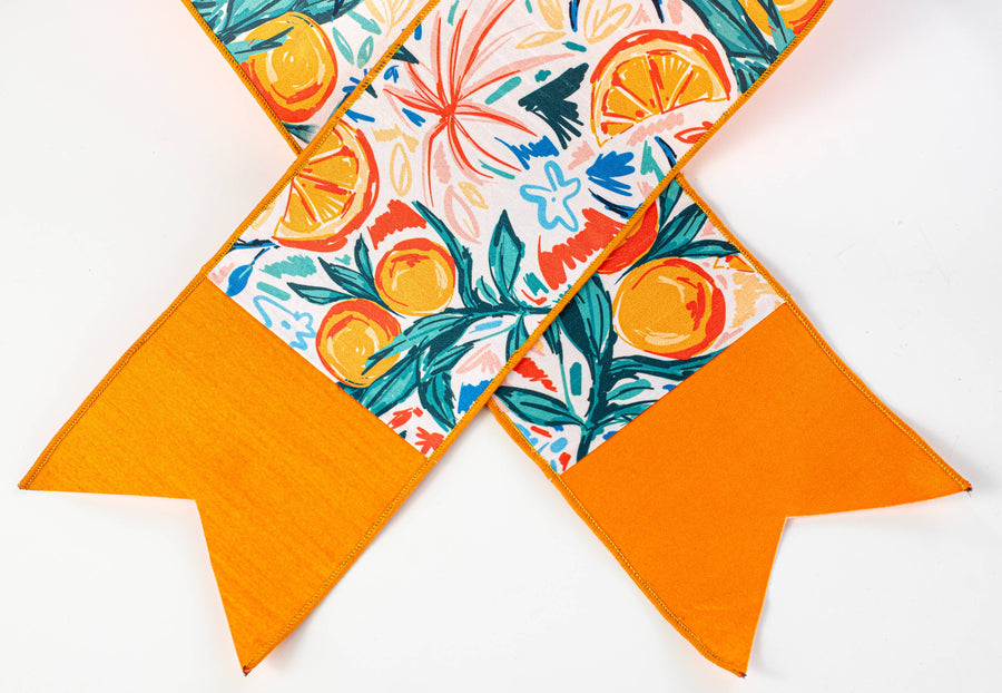 [D Stevens] 6" Dupioni Watercolor Citrus Oranges Wreath Sash detail photo 3