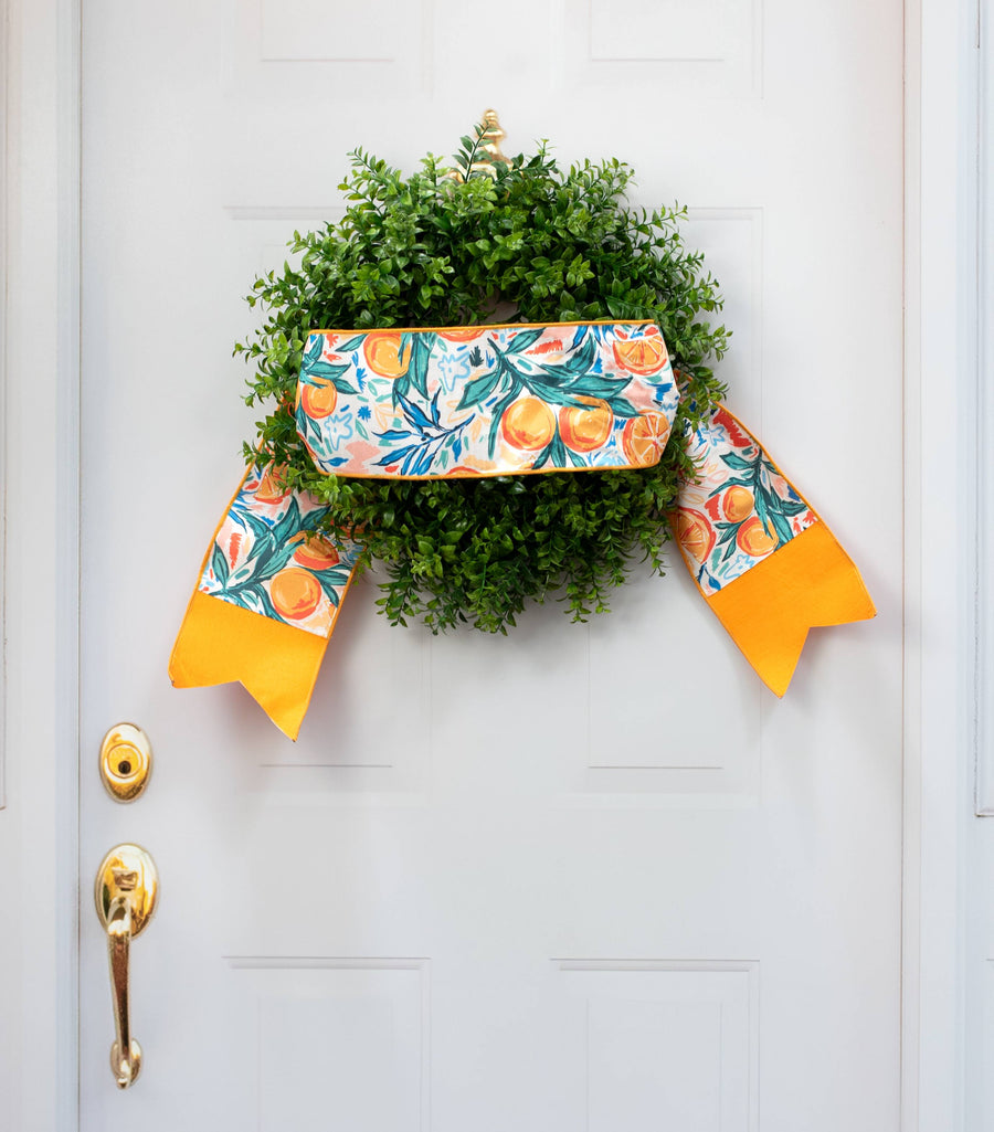 [D Stevens] 6" Dupioni Watercolor Citrus Oranges Wreath Sash detail photo 4