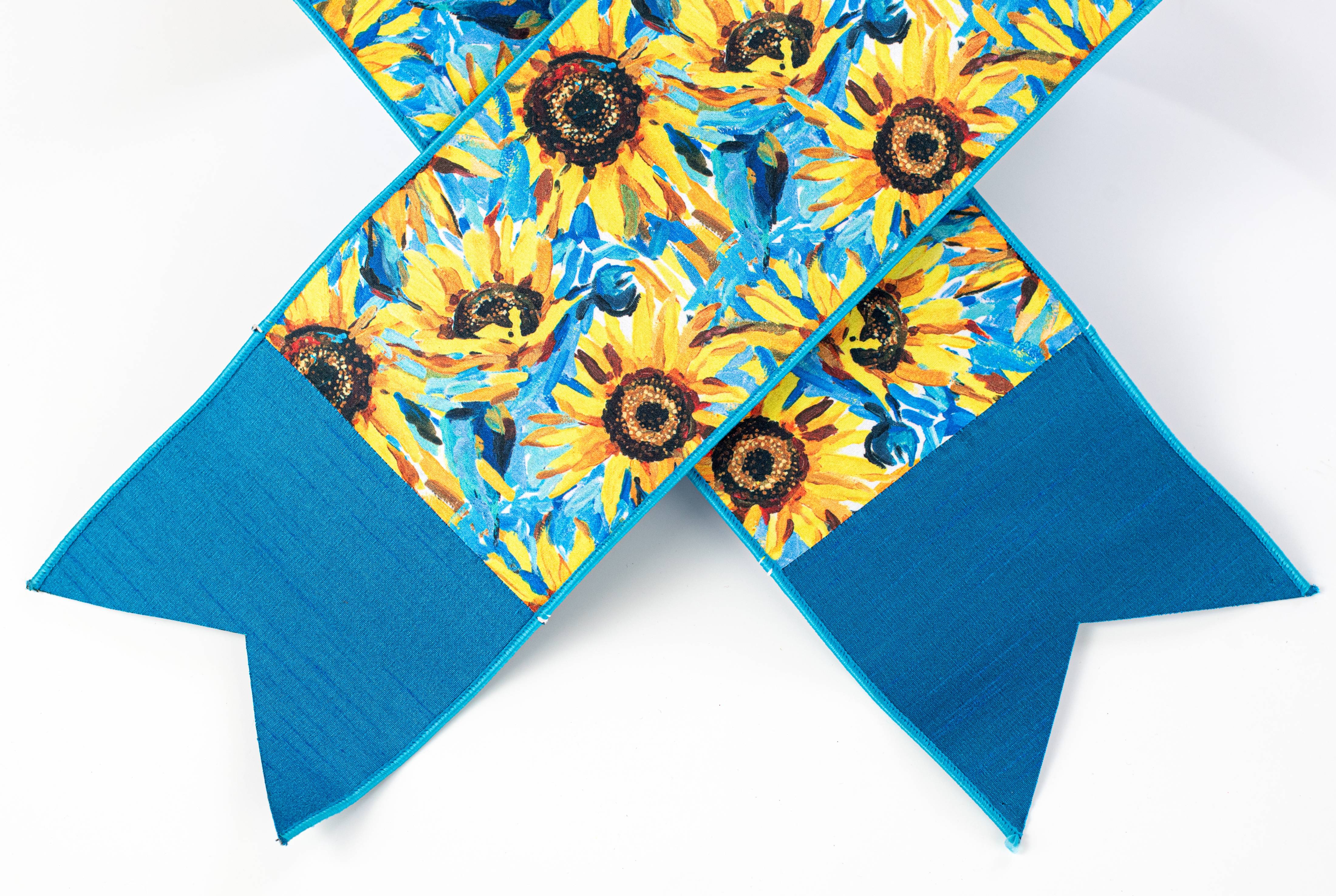 [D Stevens] 6" Dupioni Watercolor Sunflower Ribbon Sash detail photo 3