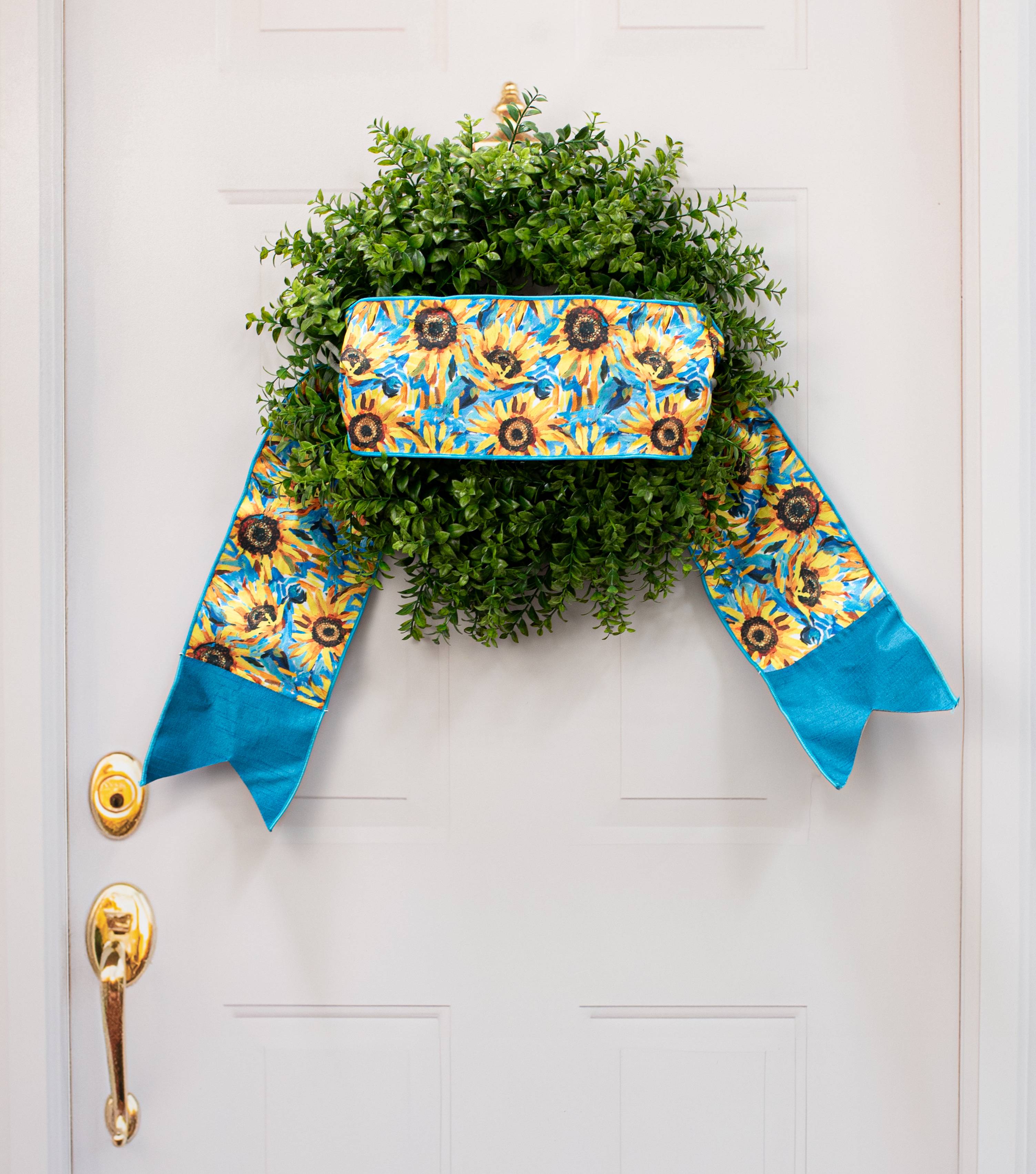 [D Stevens] 6" Dupioni Watercolor Sunflower Ribbon Sash detail photo 4