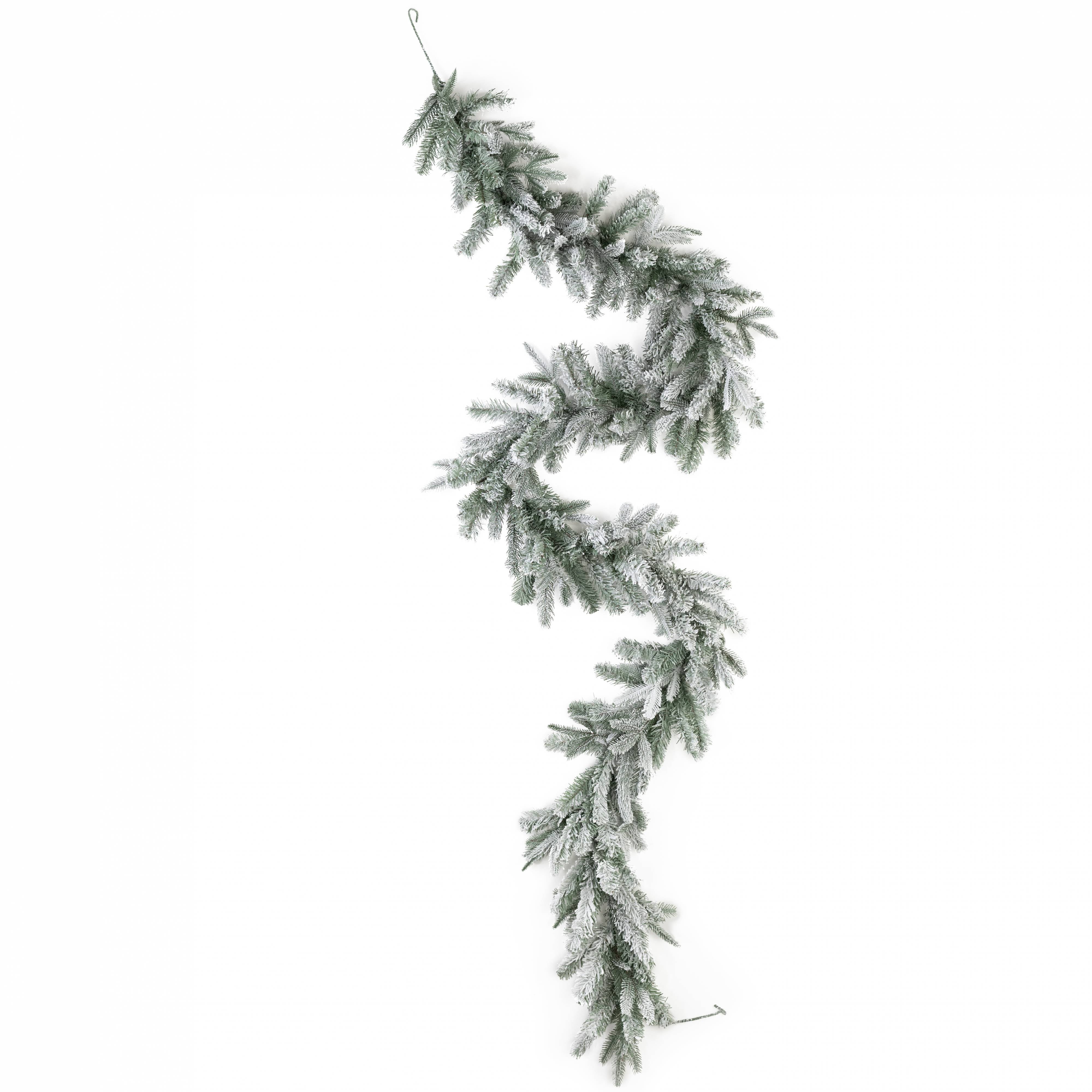 9' X 12" Durham Flocked Pine Garland detail photo 4