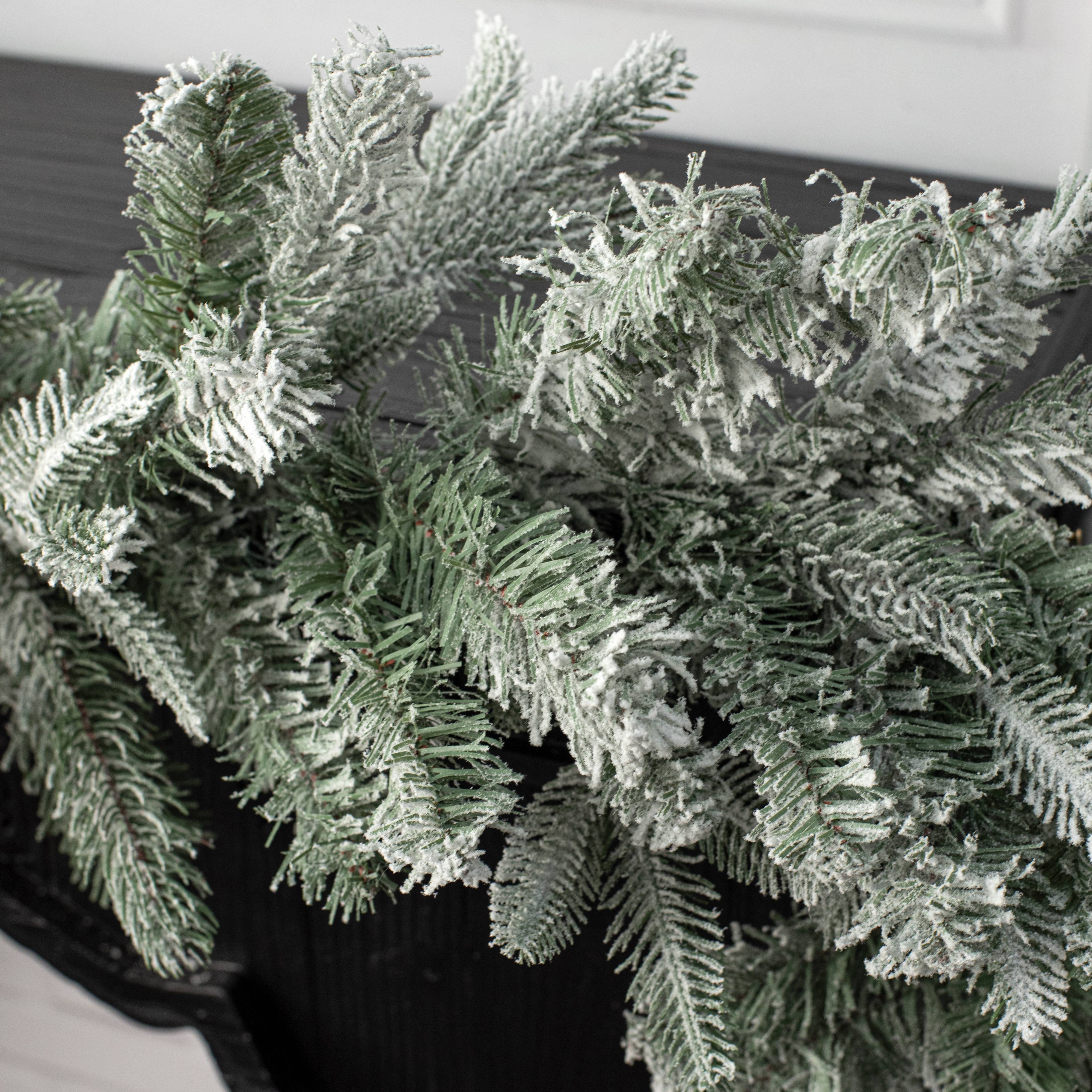 9' X 12" Durham Flocked Pine Garland detail photo 6