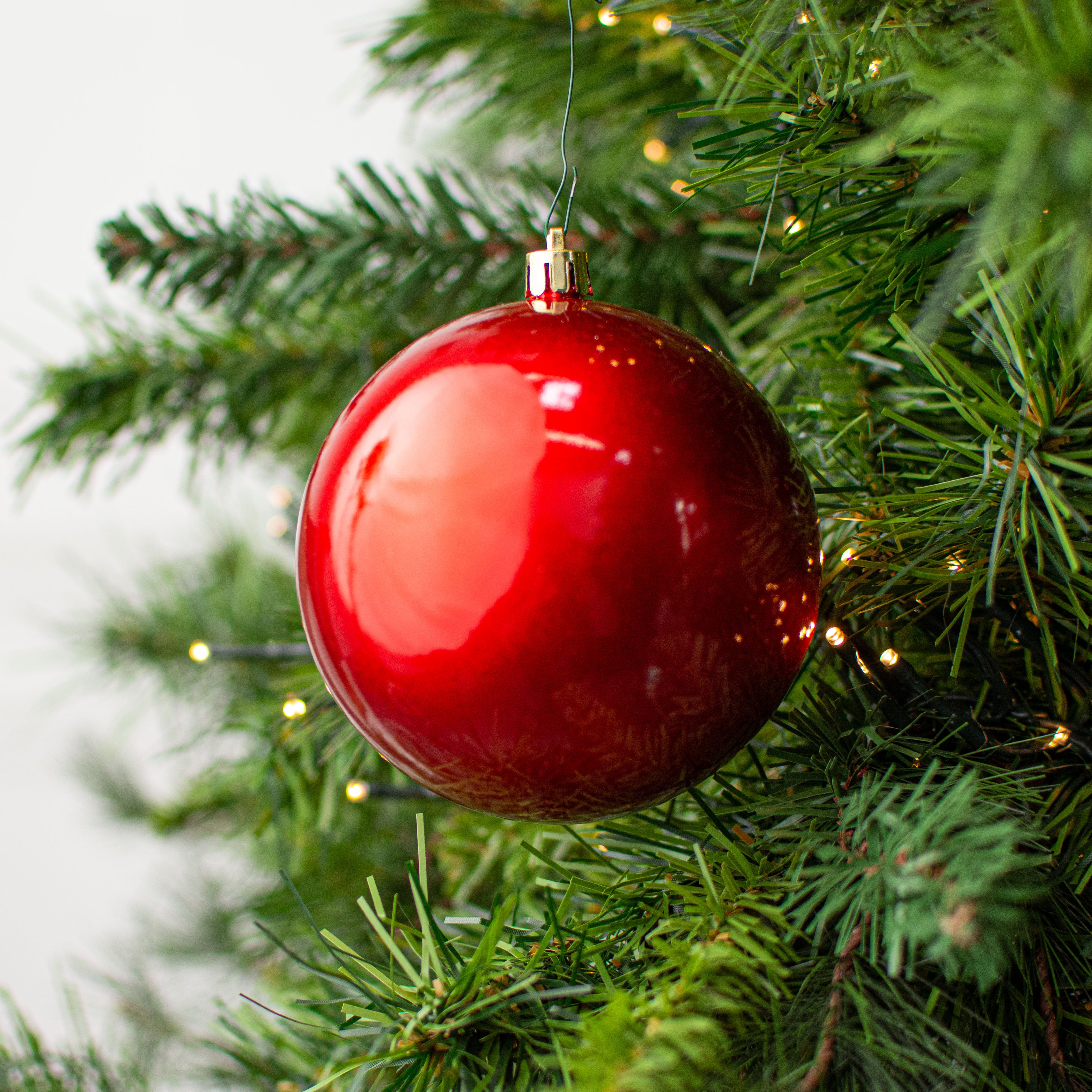 100MM Plastic Ball Ornament Candy Apple Red Set of 4