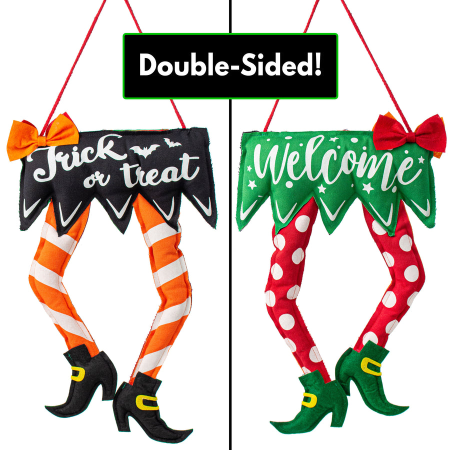 18" Double Sided Fabric Elf-Witch Legs Sign