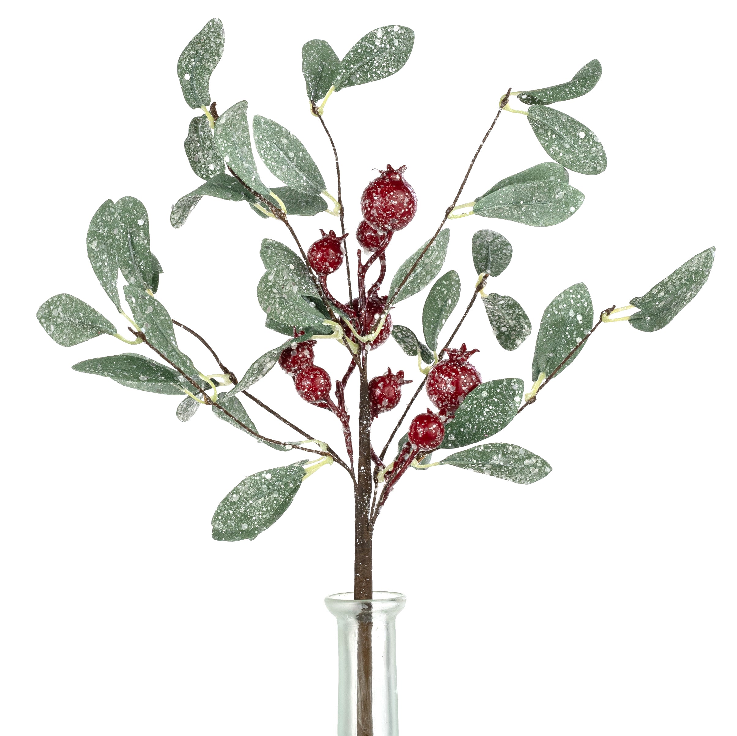 14" Frosted Red Berry & Mistletoe Leaves Spray