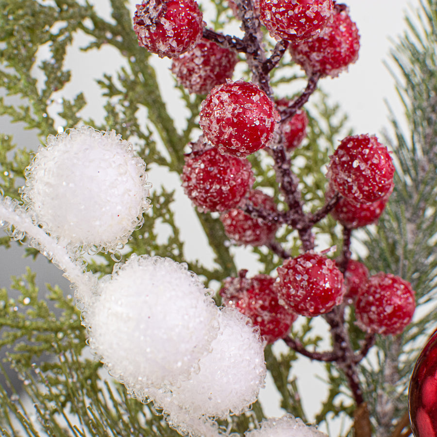 14" Pine, Berry, Candy Cane Pick
