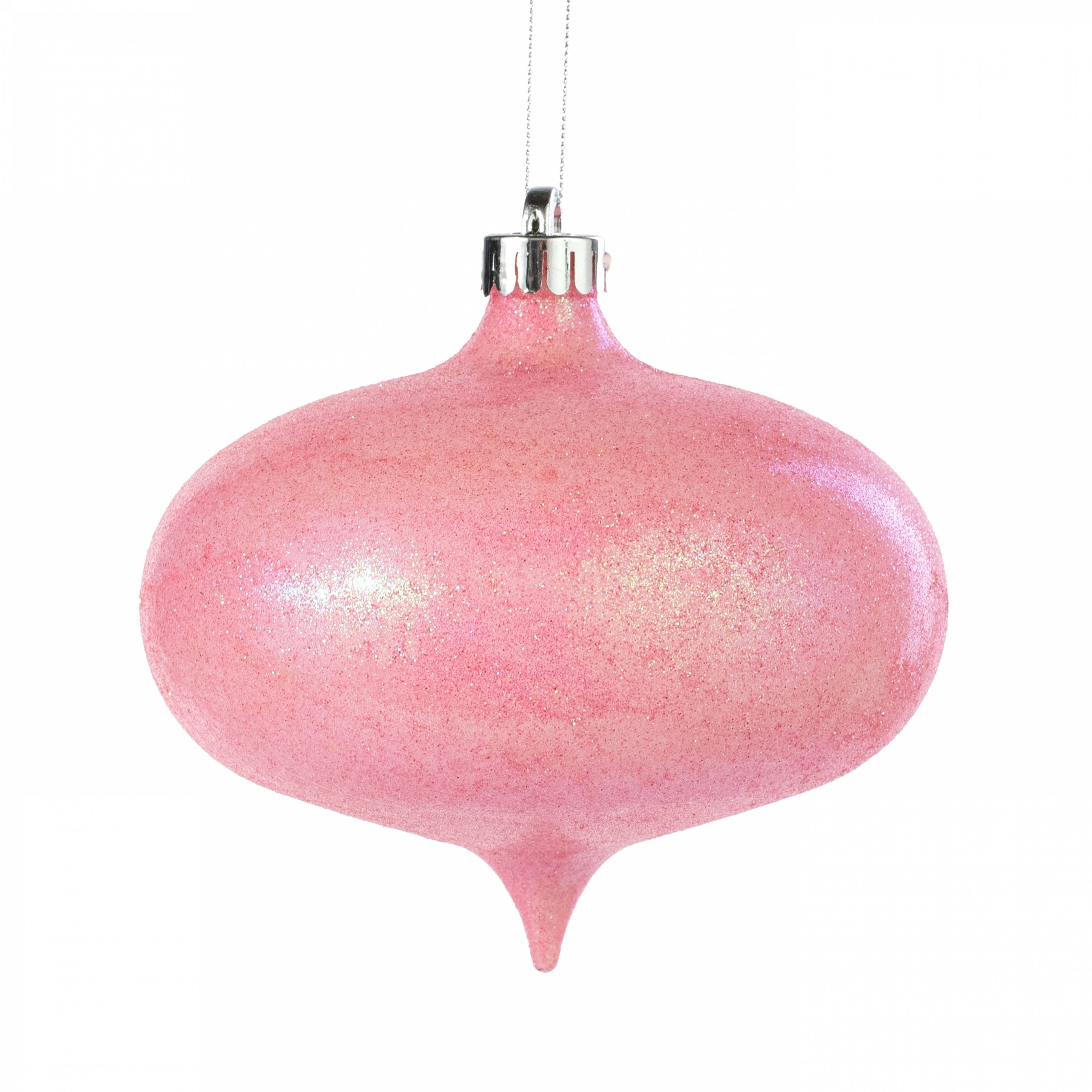 6" Iridescent Glitter Onion Shape Ornament: Candy Pink