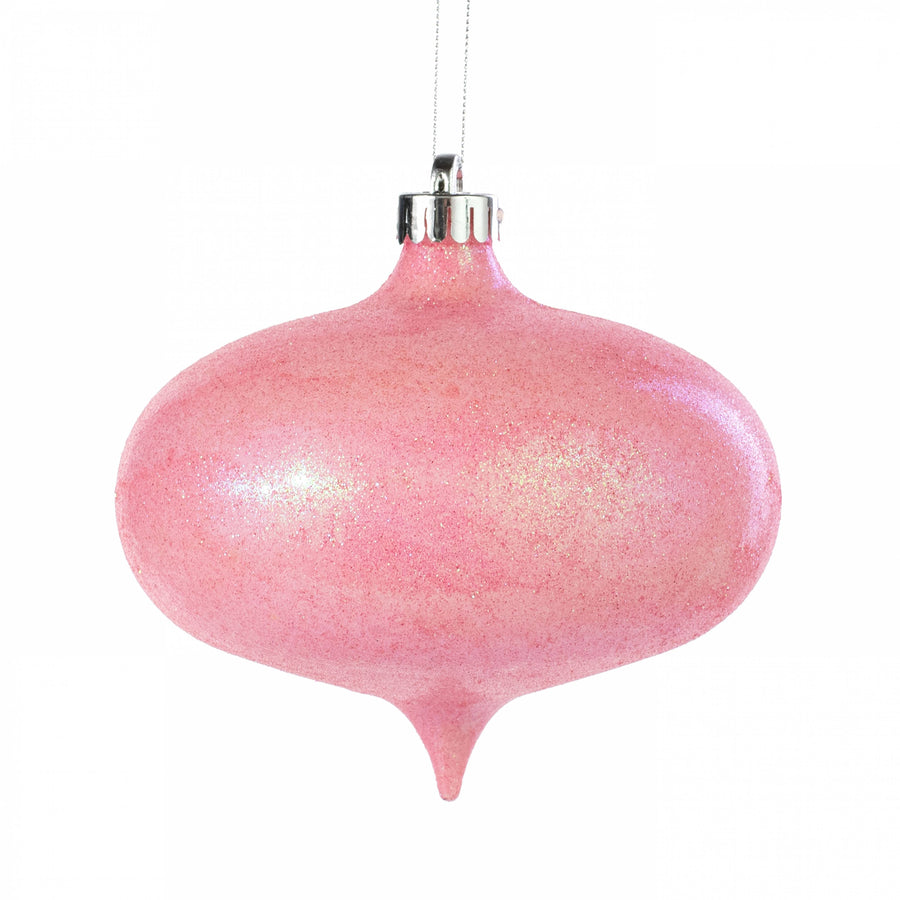 6" Iridescent Glitter Onion Shape Ornament: Candy Pink