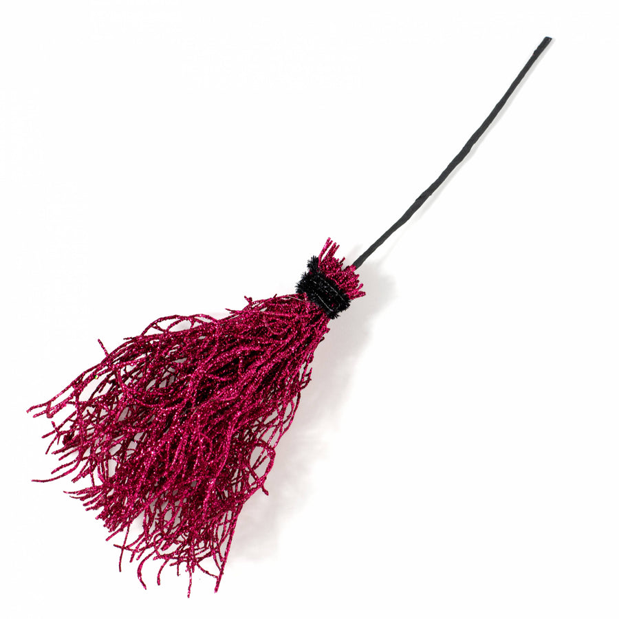 15" Glittered Angel Vine Witch Broom: Hot Pink