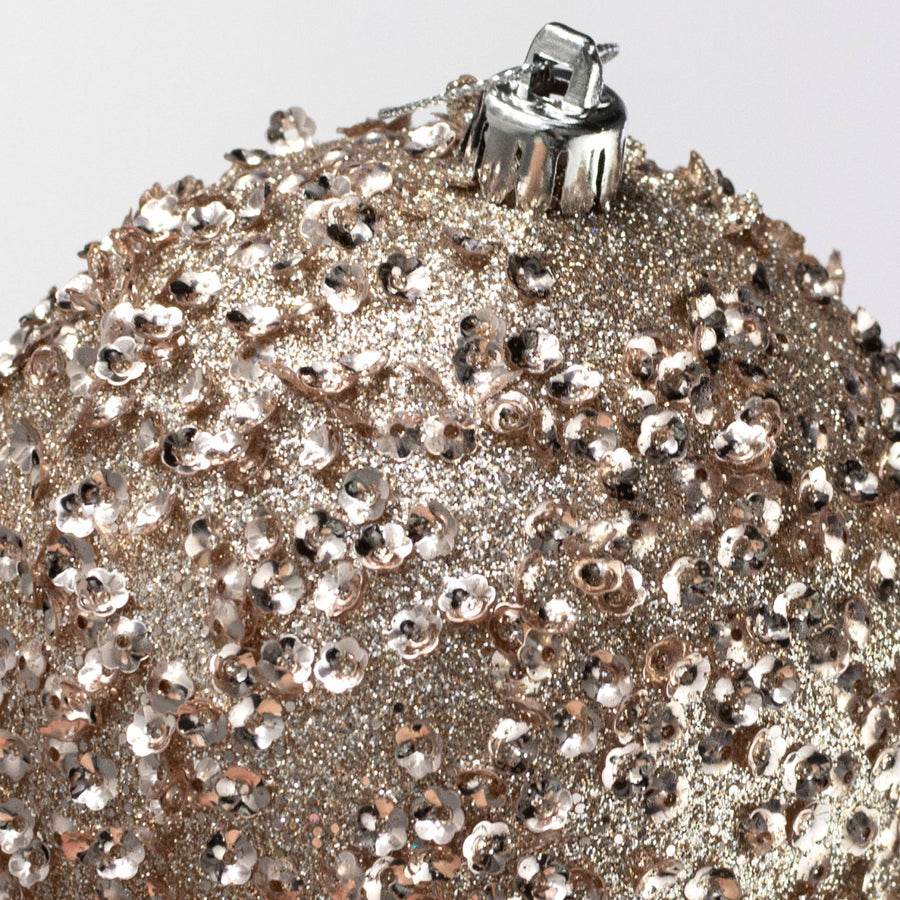 100mm Sequin & Glitter Ball Ornaments: Taupe Gold (Box of 4)