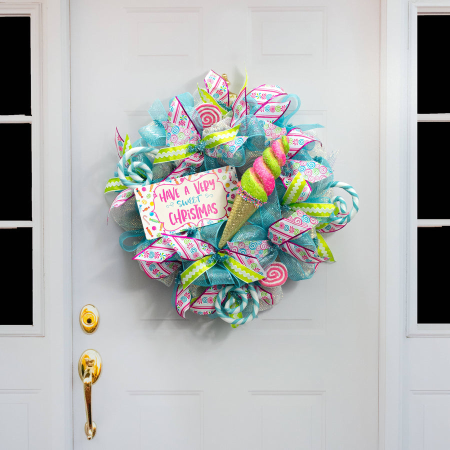 14" Swirl Ice Cream Cone Ornament: Pink & Green