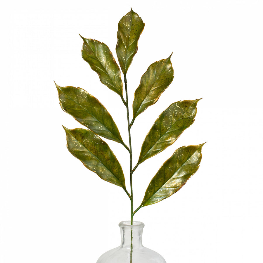 28" Metallic Magnolia Leaves Spray: Green & Gold